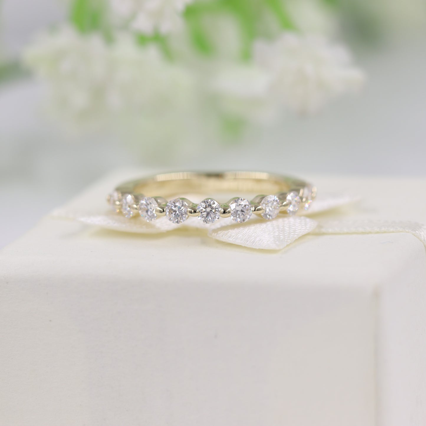 0.5ct Half Diamond Single Prong Wedding Band / Stackable Diamond Wedding Band / Natural Diamond Ring / Eternity Diamond Band /Gift for her