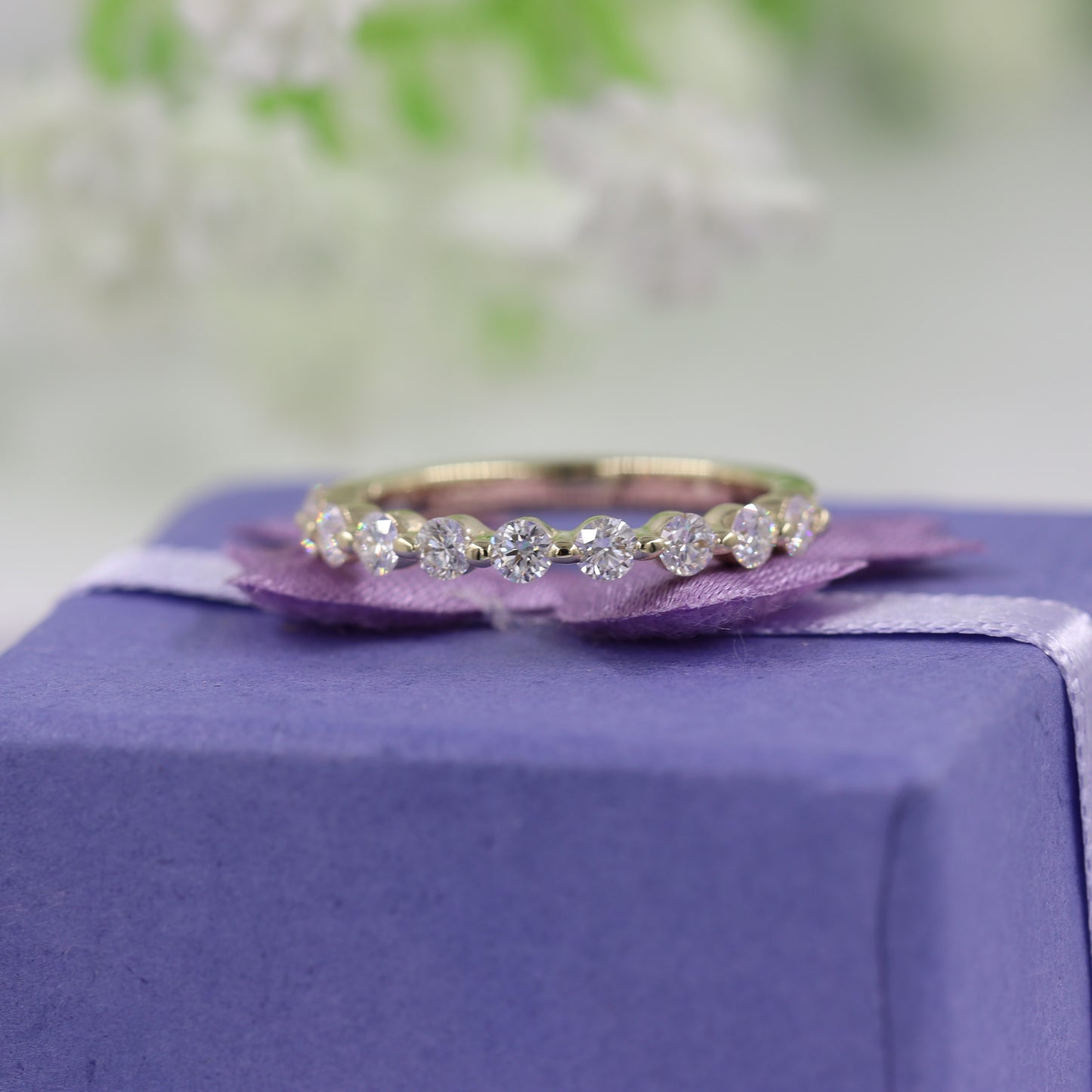 0.5ct Half Diamond Single Prong Wedding Band / Stackable Diamond Wedding Band / Natural Diamond Ring / Eternity Diamond Band /Gift for her