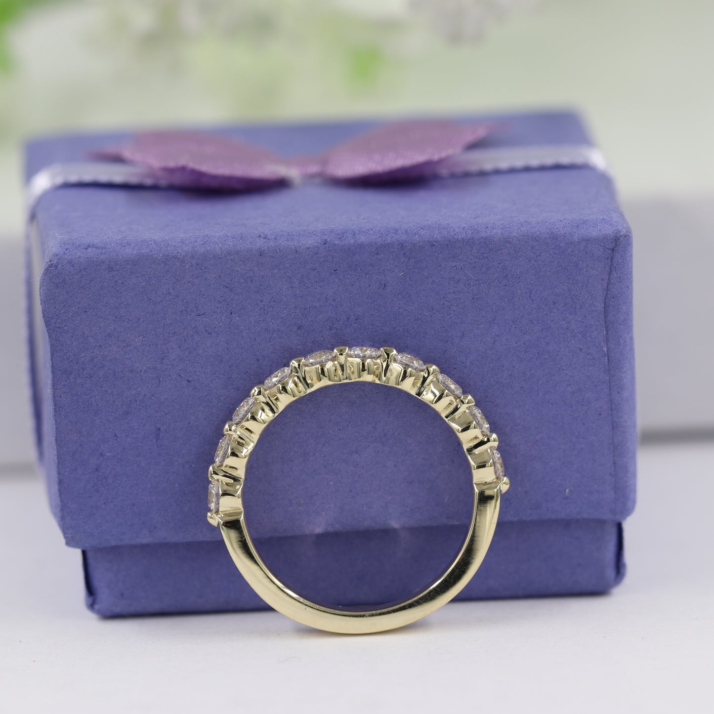 0.5ct Half Diamond Single Prong Wedding Band / Stackable Diamond Wedding Band / Natural Diamond Ring / Eternity Diamond Band /Gift for her