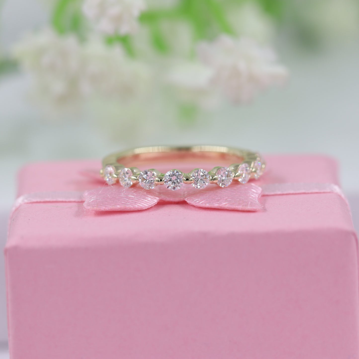 0.5ct Half Diamond Single Prong Wedding Band / Stackable Diamond Wedding Band / Natural Diamond Ring / Eternity Diamond Band /Gift for her