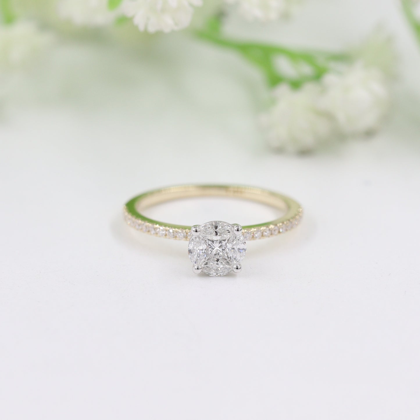 0.5ct Natural Diamond Princess Cut & Marquise Diamonds Ring/Unique Mixed Diamond Engagement Ring/Anniversary Ring/Gift for her