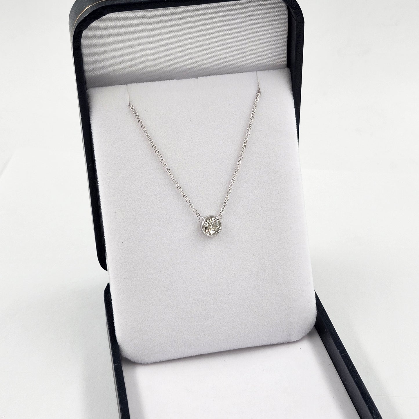 14K Gold 0.5ct Natural Diamond Solitaire Bezel Necklace - Anniversary gift