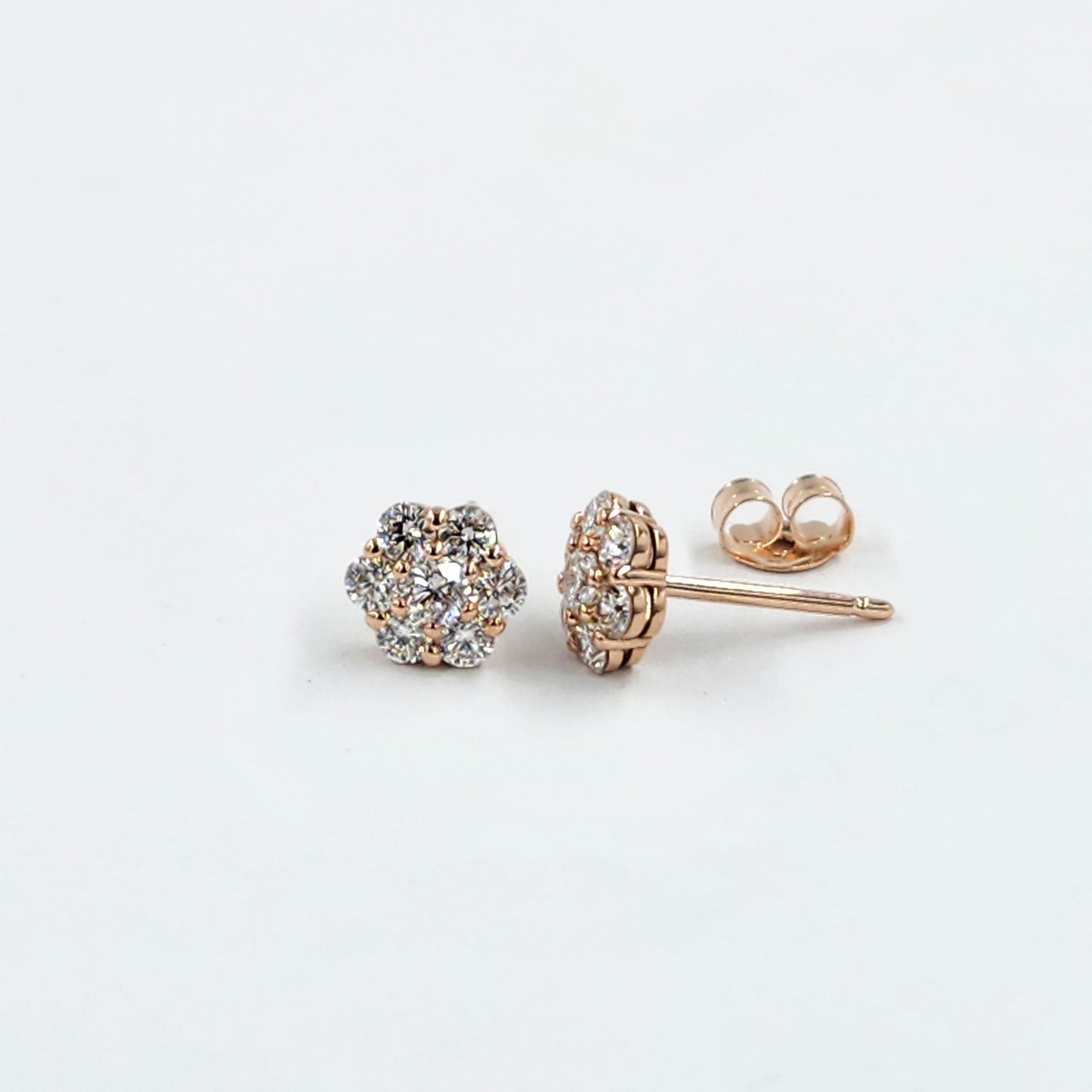 14K Gold Natural Diamond Cluster Earrings: 0.65ct Halo Stud Earrings - Anniversary Gift