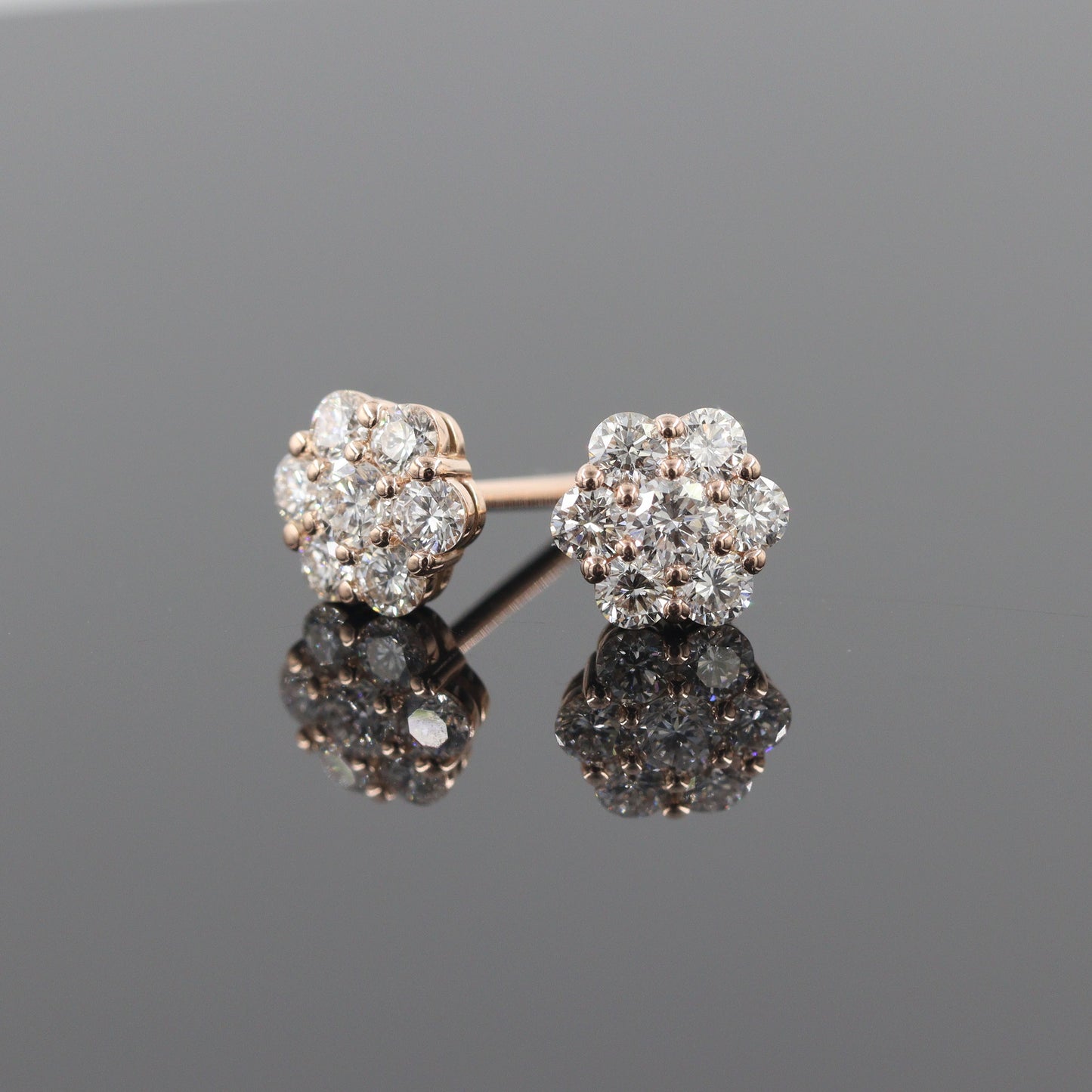 14K Gold Natural Diamond Cluster Earrings: 0.65ct Halo Stud Earrings - Anniversary Gift