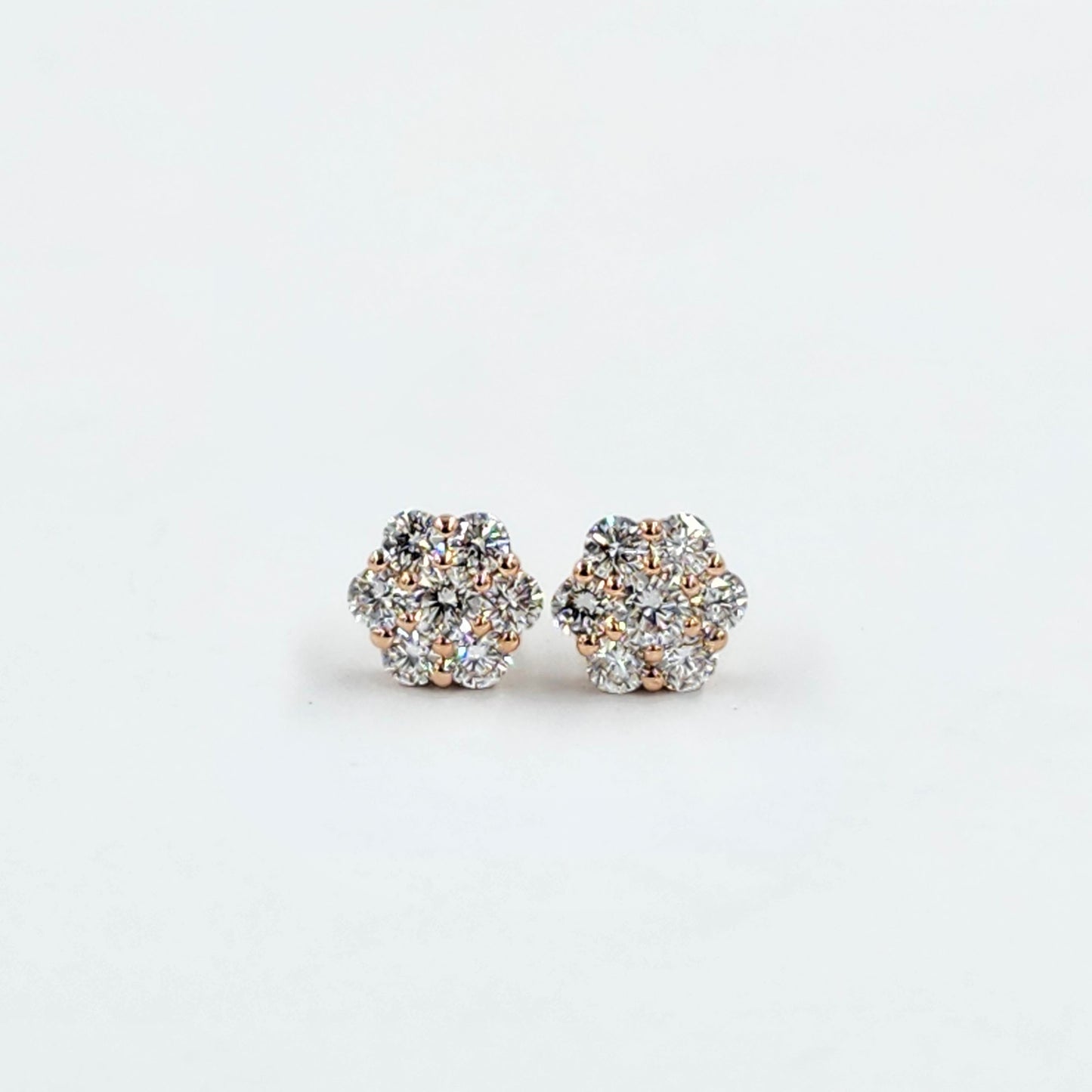 14K Gold Natural Diamond Cluster Earrings: 0.65ct Halo Stud Earrings - Anniversary Gift