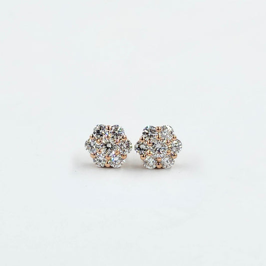 14K Gold Natural Diamond Cluster Earrings: 0.65ct Halo Stud Earrings - Anniversary Gift