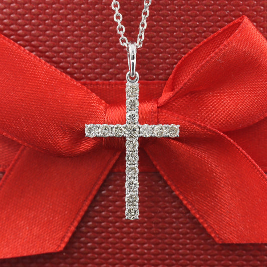0.75ct Natural Diamond Cross Pendant: 14K Gold Religious Necklace