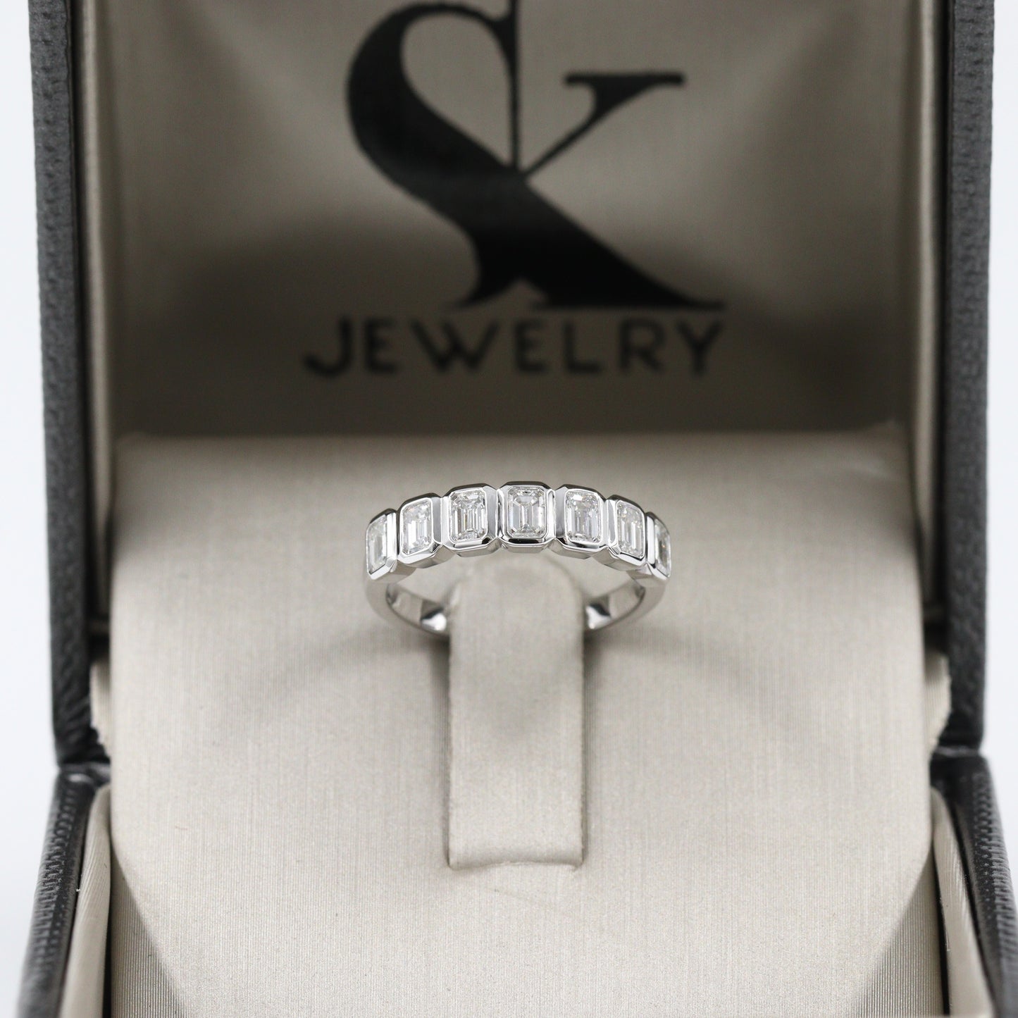 Bezel Setting Emerald Cut Diamond Band/0.77ct Emerald Cut Diamond Bezel set Wedding Band/Anniversary gift Ring/Stacking Band