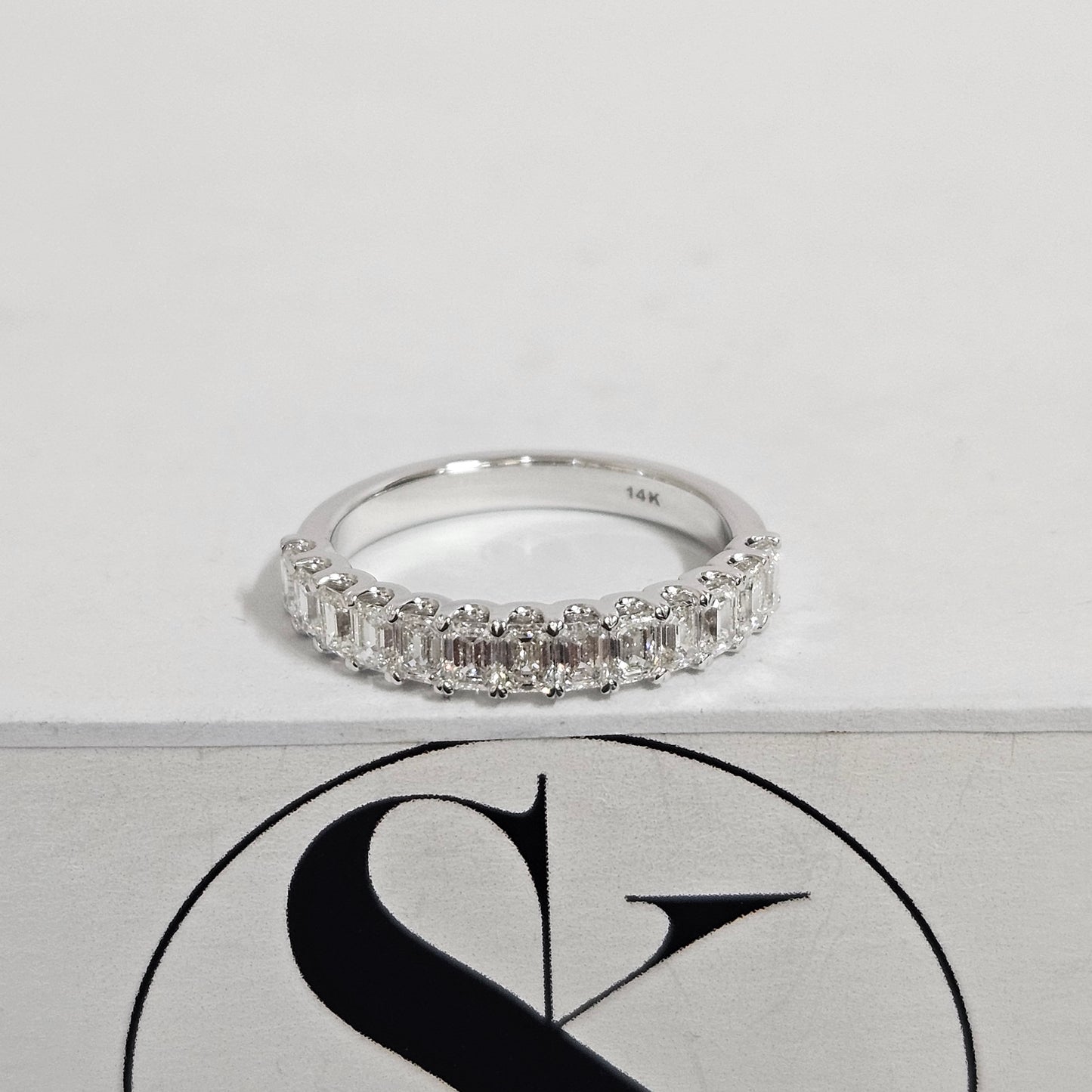 1.1ct Emerald Cut Diamonds Ring/Natural Emerald Cut Diamond Wedding Band/Half Eternity Wedding Ring/Anniversary gift/Stackable Diamond Band