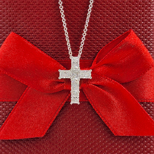 1.1ct Lab Diamond Radiant Cut Diamond Men Cross Pendant/14K gold Radiant Cut Women Cross Necklace/Diamond Cross Pendant/Anniversary Gift