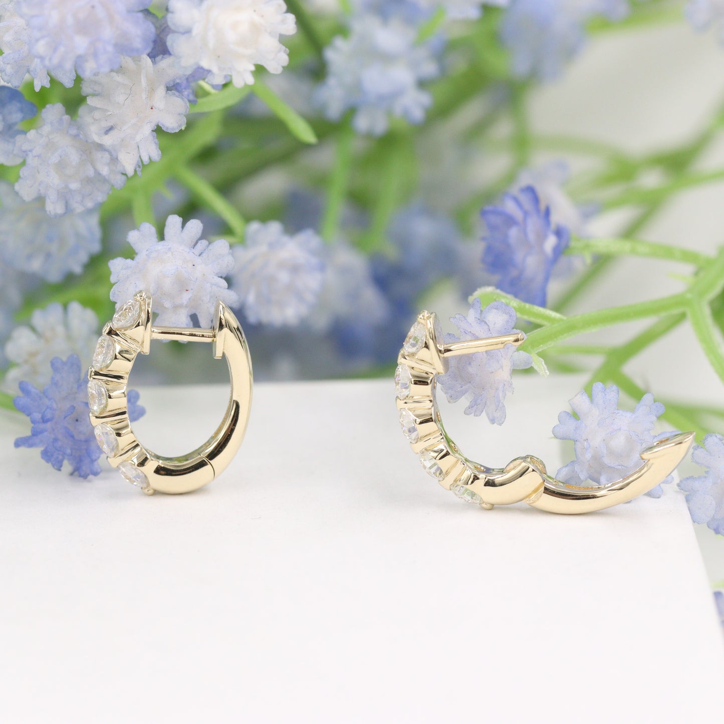 Single Prong Lab Diamond Hoop Earrings/14K,18K gold Ten Diamond Single Prong Hoop Earrings/ Single ,Pair Hoop Earring/Anniversary gift