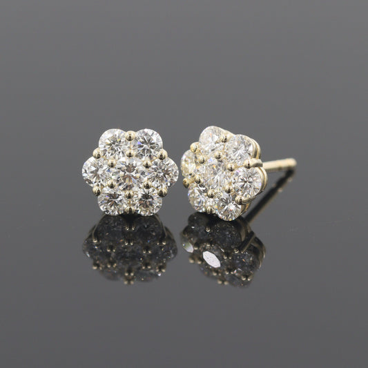 1.1ct Diamond Cluster Earrings/Natural Diamond  European lock closure Earrings / 14K ,18K gold Halo 8.2mm Stud Earrings/Anniversary gift