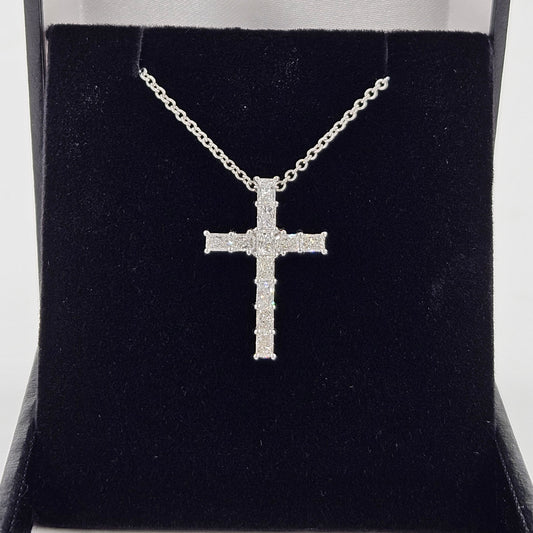 Radiant Cut Diamond Cross / Radiant Cut Lab Grown Diamond Necklace / 14K Gold Radiant Cut Diamond Cross Pendant / Anniversary GiftPendant