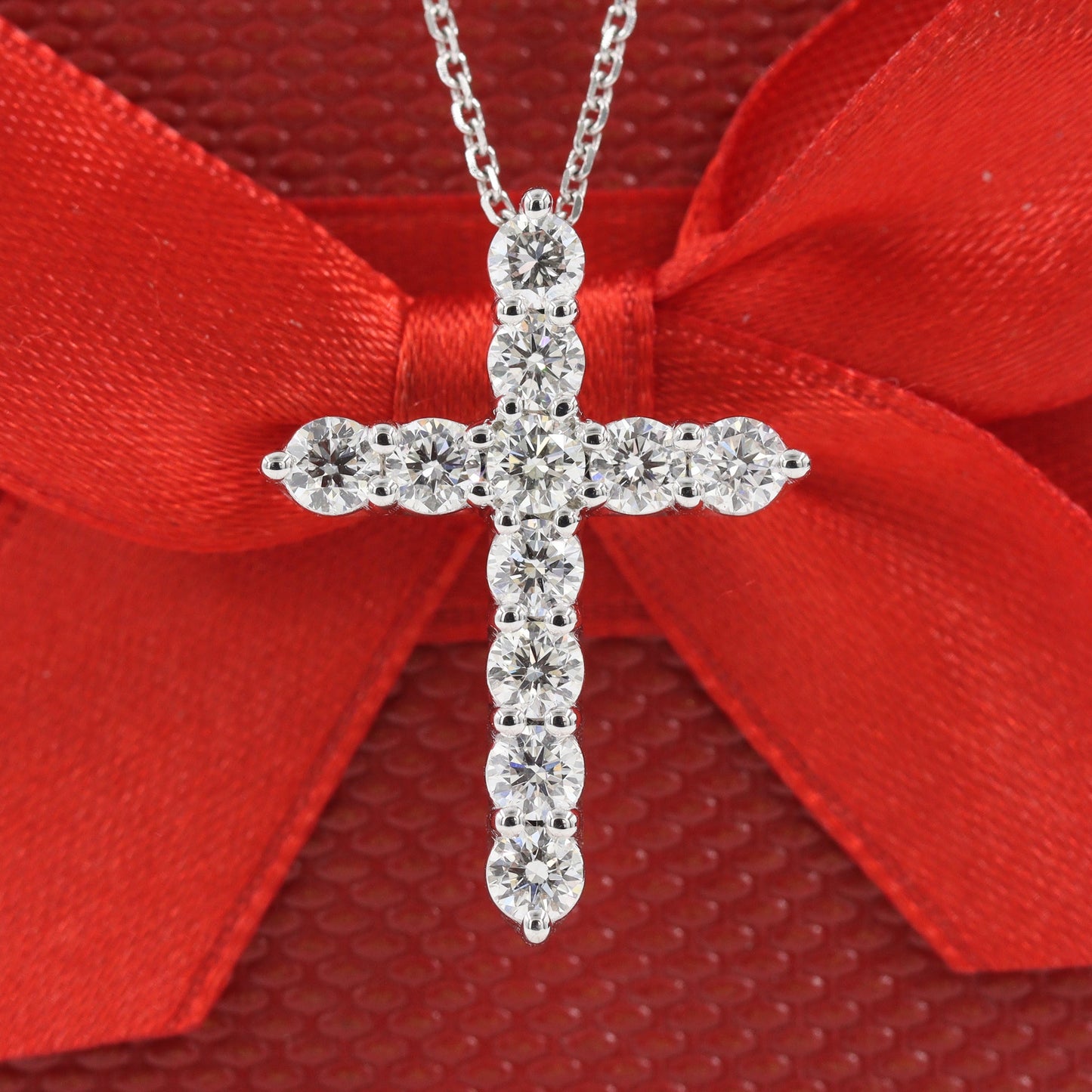 1.5ct Round Natural Diamond Cross Necklace/Luxury Cross Pendant/14K,18K Gold Cross Necklace/Adjustable Length/Gift for Her/Anniversary Gift