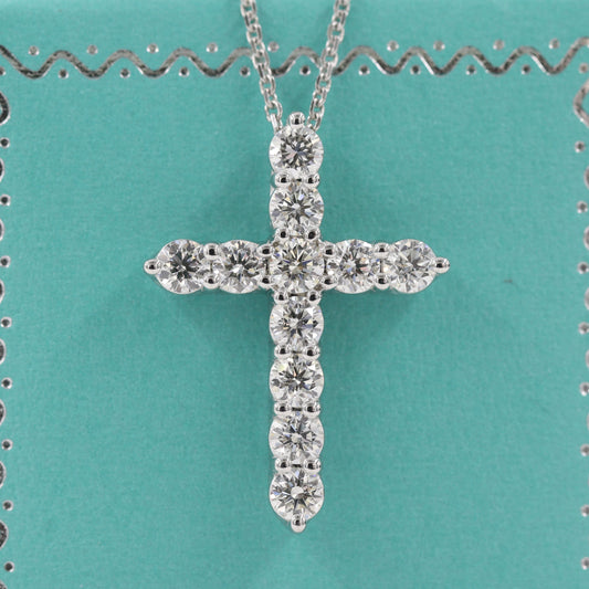 1.5ct Round Natural Diamond Cross Necklace: 14K,18K Gold Diamond Cross Pendant - Anniversary Gift