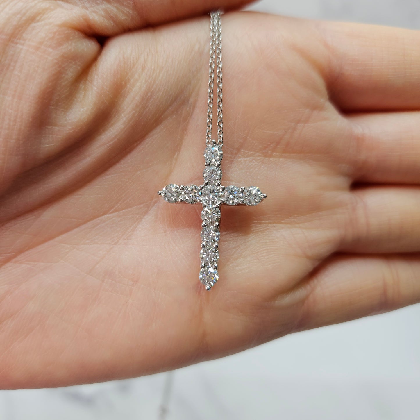 1.5ct Round Natural Diamond Cross Necklace/Luxury Cross Pendant/14K,18K Gold Cross Necklace/Adjustable Length/Gift for Her/Anniversary Gift