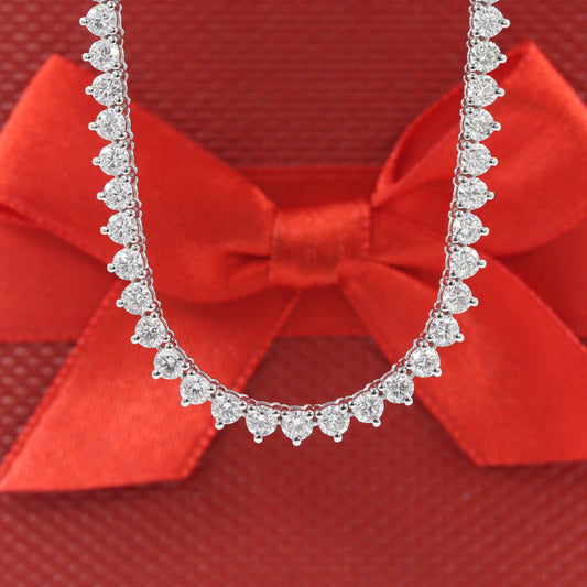 10ct Natural Diamond 3 Prong Tennis Necklace /14k Gold Round Natural Diamond Tennis Necklace/Anniversary Gift