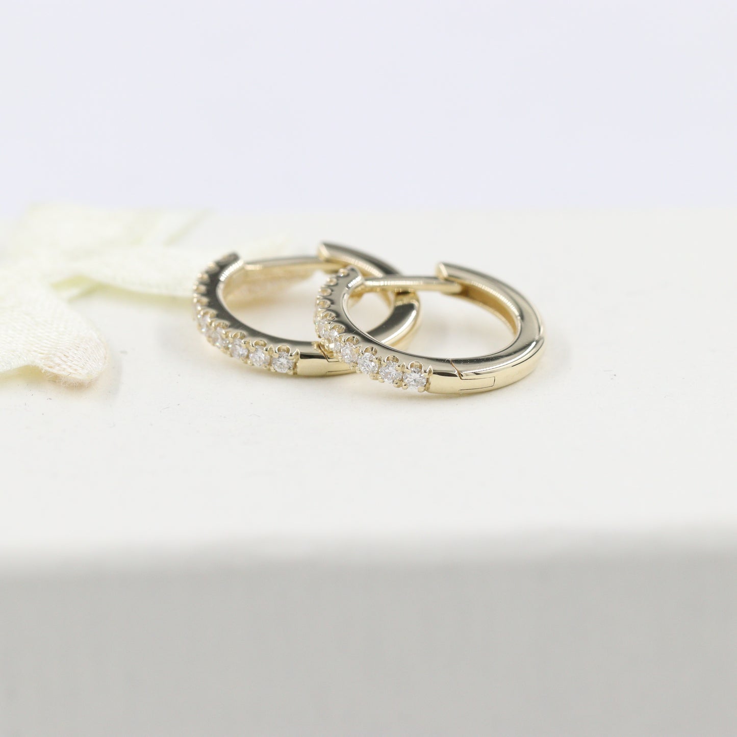 Natural Diamond Small Hoop Earrings: 14K Gold Diameter 11mm,12mm,13mm Diamond Hoop Earrings -Anniversary gift
