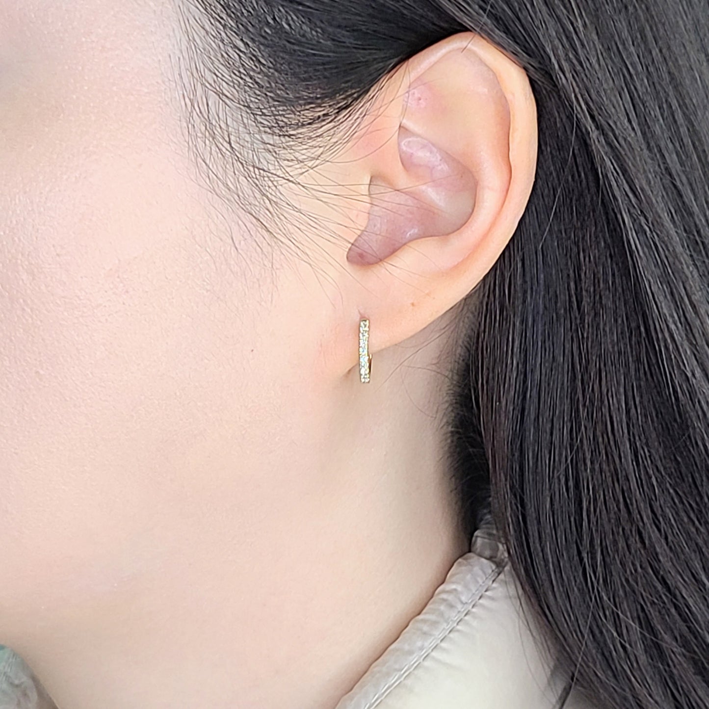 Natural Diamond Small Hoop Earrings: 14K Gold Diameter 11mm,12mm,13mm Diamond Hoop Earrings -Anniversary gift