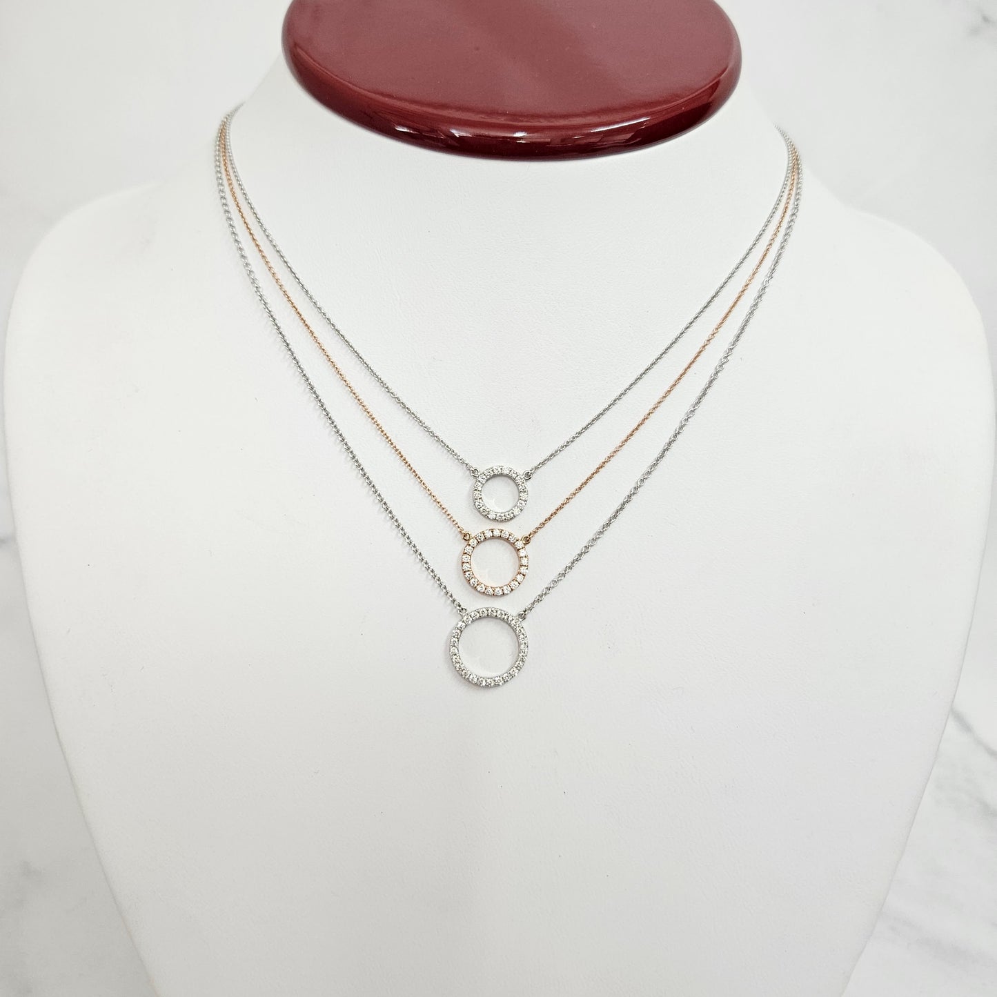 13mm Open Circle Diamond Necklace/Circle Pendant/14k Gold Natural Diamond Necklace/Simple Dainty Diamond Necklace/Anniversary Gift