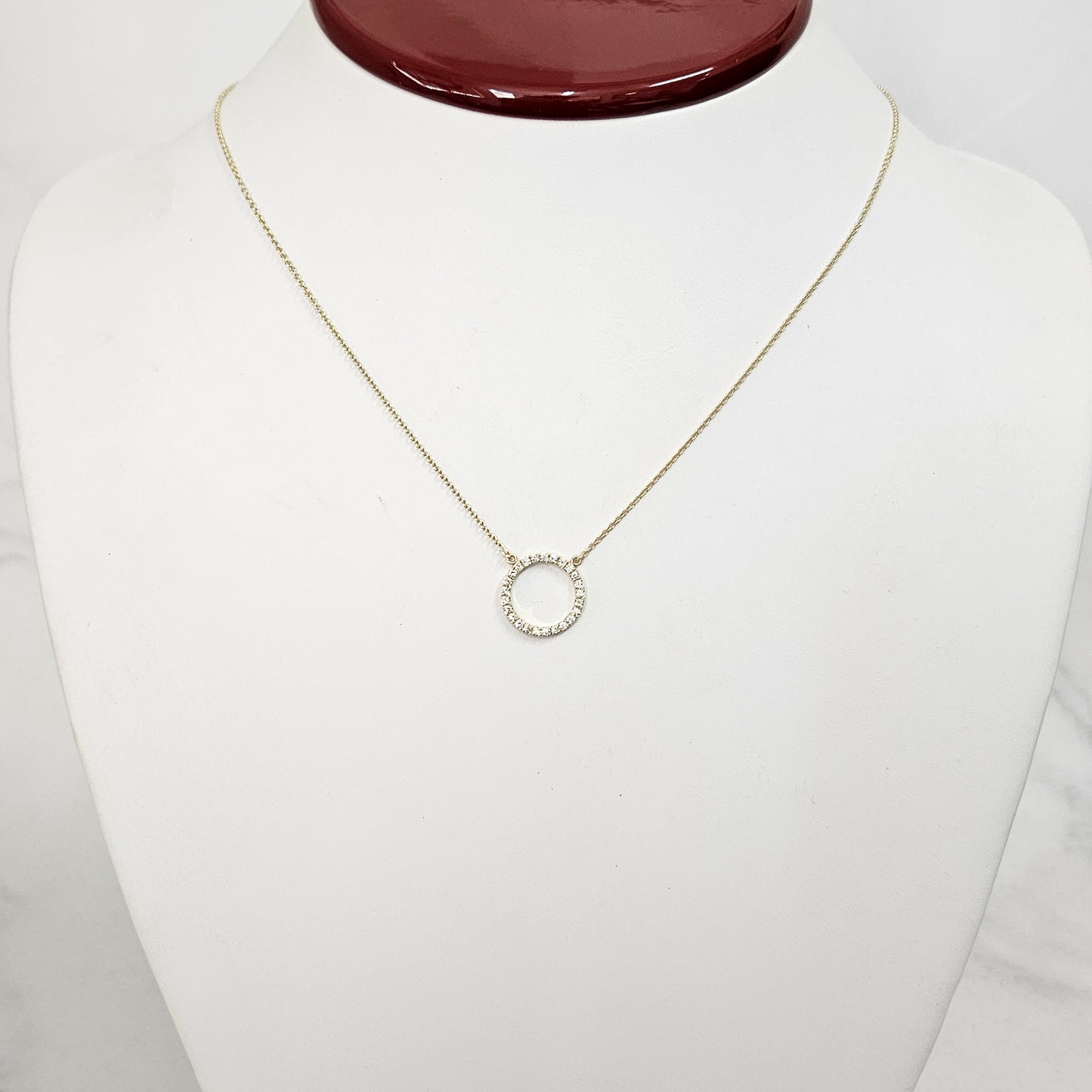13mm Open Circle Diamond Necklace/Circle Pendant/14k Gold Natural Diamond Necklace/Simple Dainty Diamond Necklace/Anniversary Gift