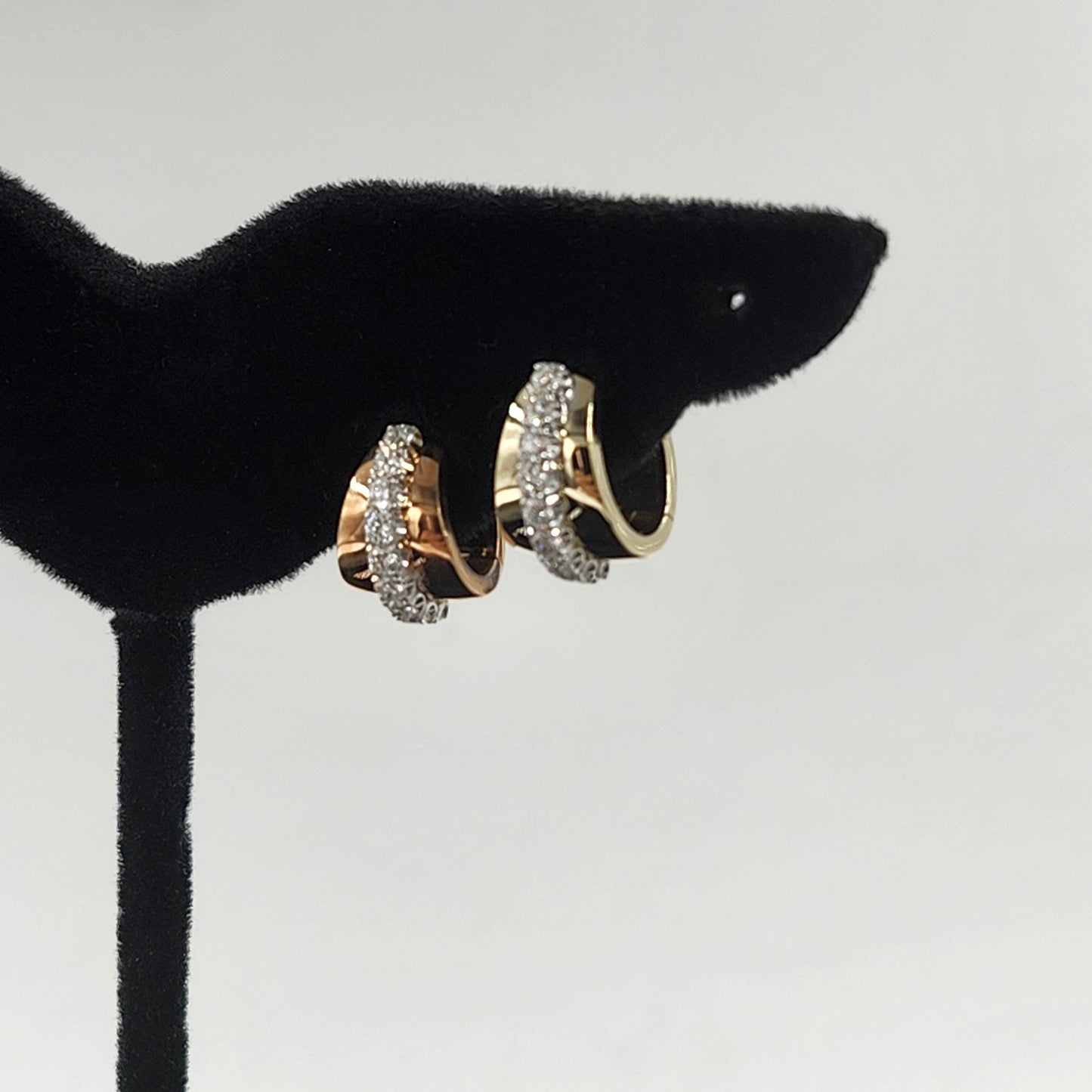 Diameter 13mm Diamond Earrings/14K,18K gold Two Tone Natural Diamond Hoop Earrings/Diamond Hoop Earring/Anniversary gift/Gift for her