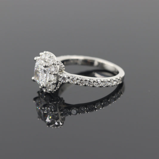 1.5ct Lab Diamond Halo Engagement Ring: 14K Gold Cushion Cut Diamond Ring- Anniversary gift