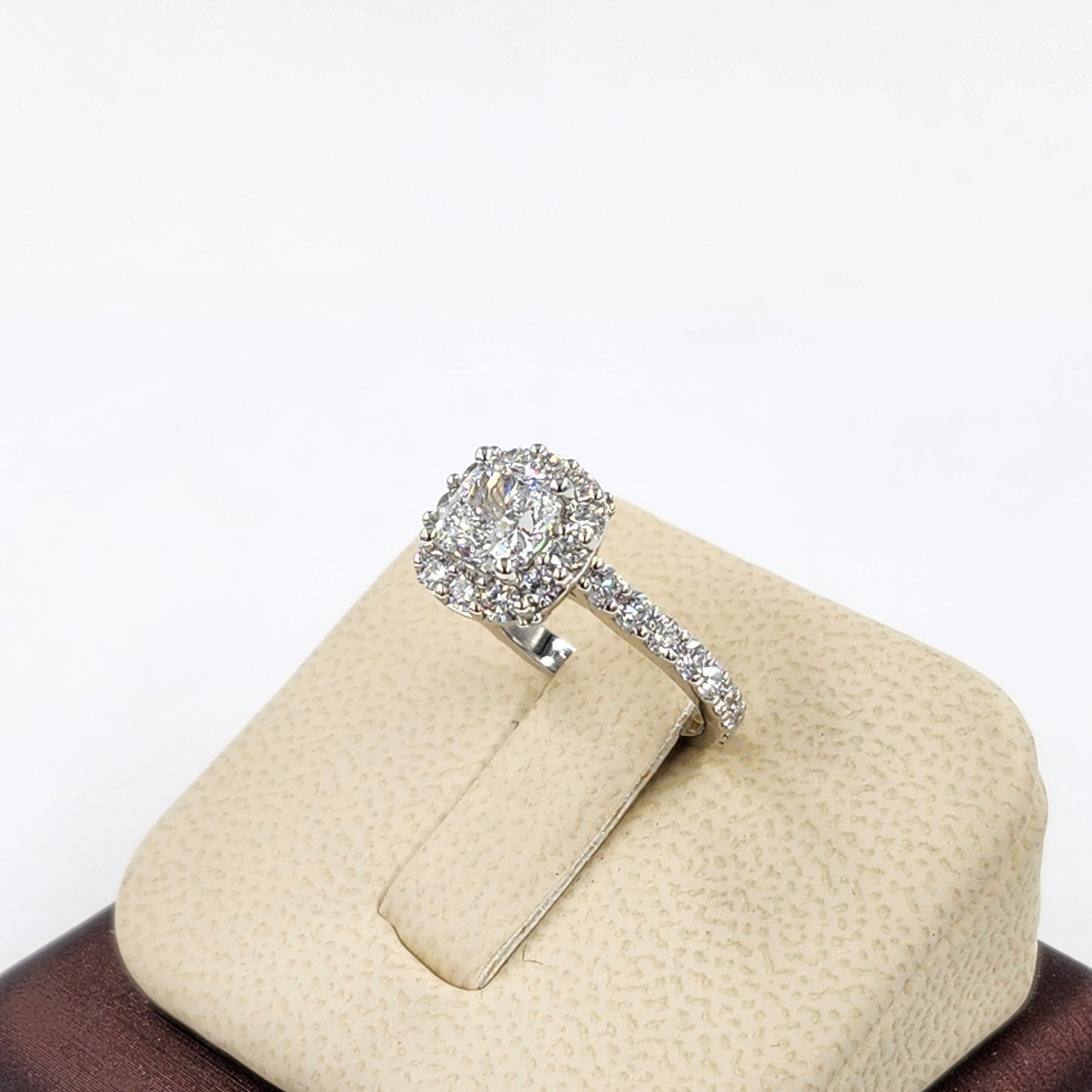1.5ct Lab Diamond Halo Engagement Ring: 14K Gold Cushion Cut Diamond Ring- Anniversary gift