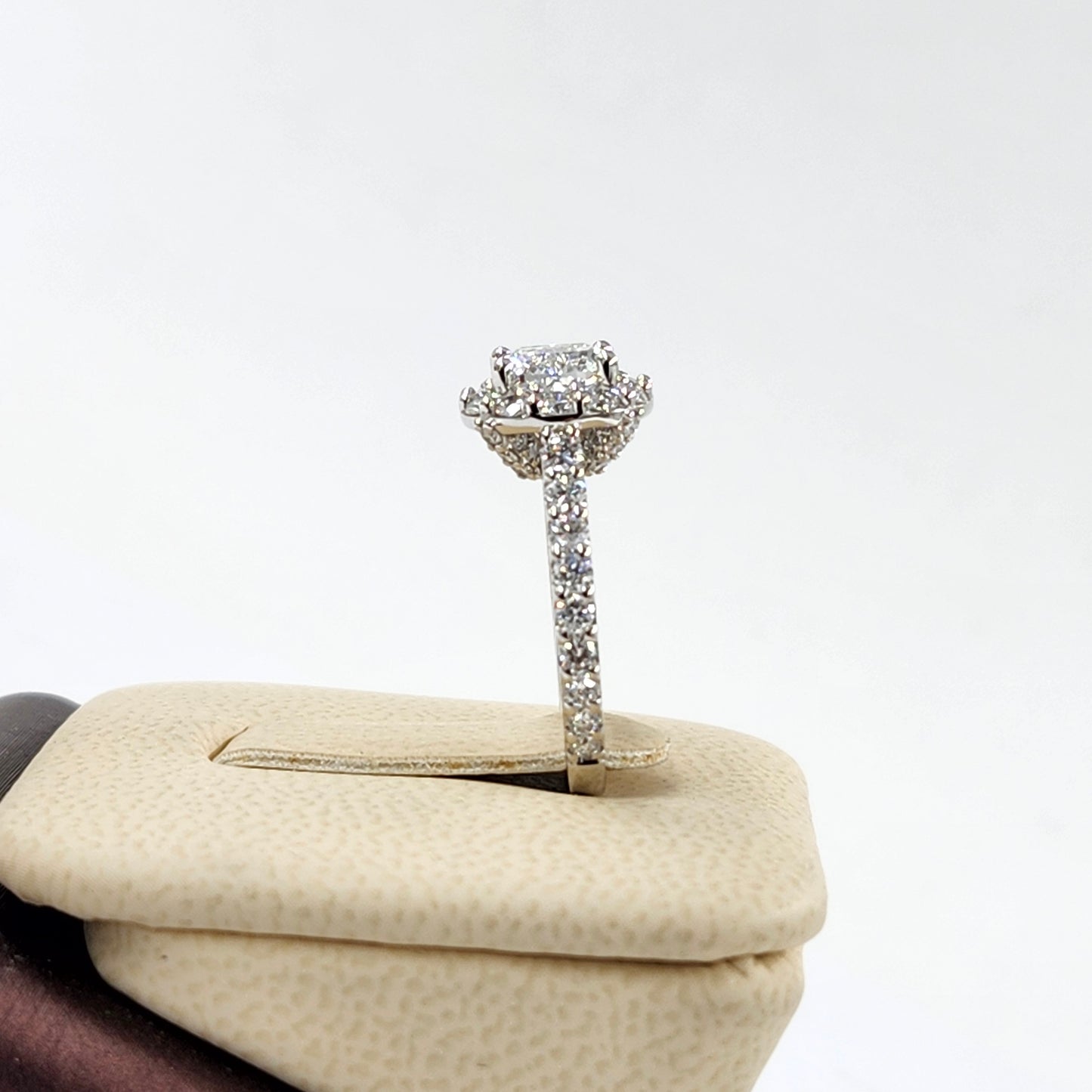 1.5ct Lab Diamond Halo Engagement Ring: 14K Gold Cushion Cut Diamond Ring- Anniversary gift