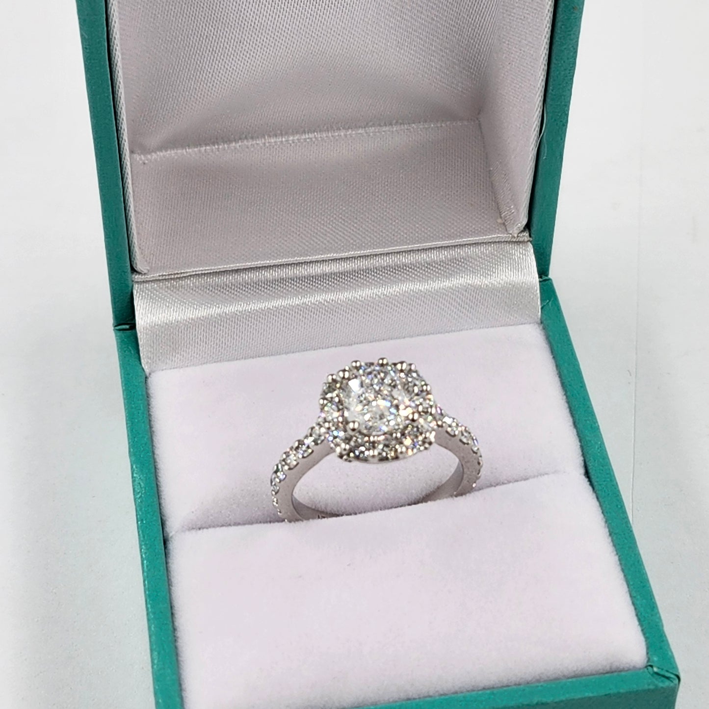 1.5ct Lab Diamond Halo Engagement Ring: 14K Gold Cushion Cut Diamond Ring- Anniversary gift