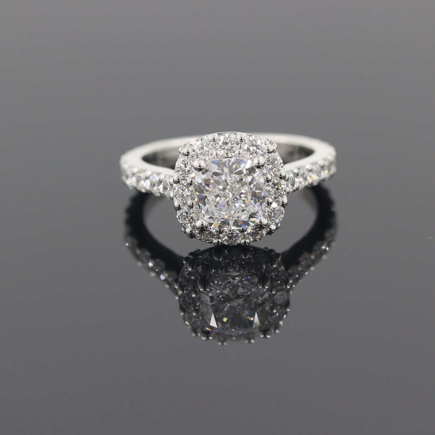 1.5ct Lab Diamond Halo Engagement Ring: 14K Gold Cushion Cut Diamond Ring- Anniversary gift