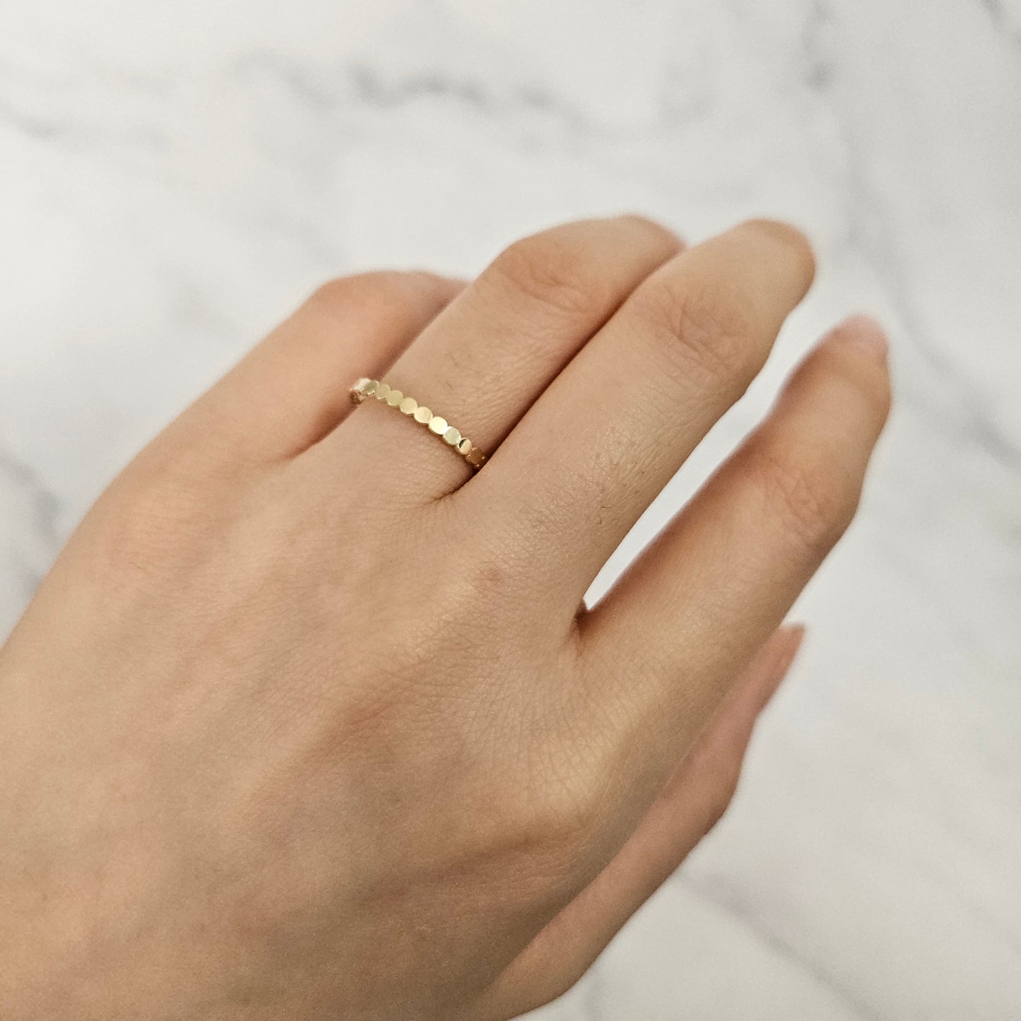14K Gold Flat Bead Ring/ Dotted Band/ Perfect Matching Band/ Flat Circle Wedding Band/ Stackable Ring