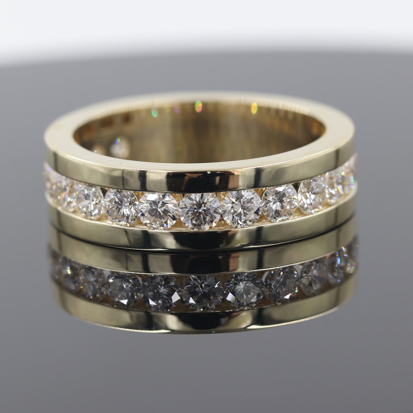 Lab Grown Diamond Eternity Band:14K Gold Men's Round Diamond Channel set Wedding Ring - Anniversary Ring