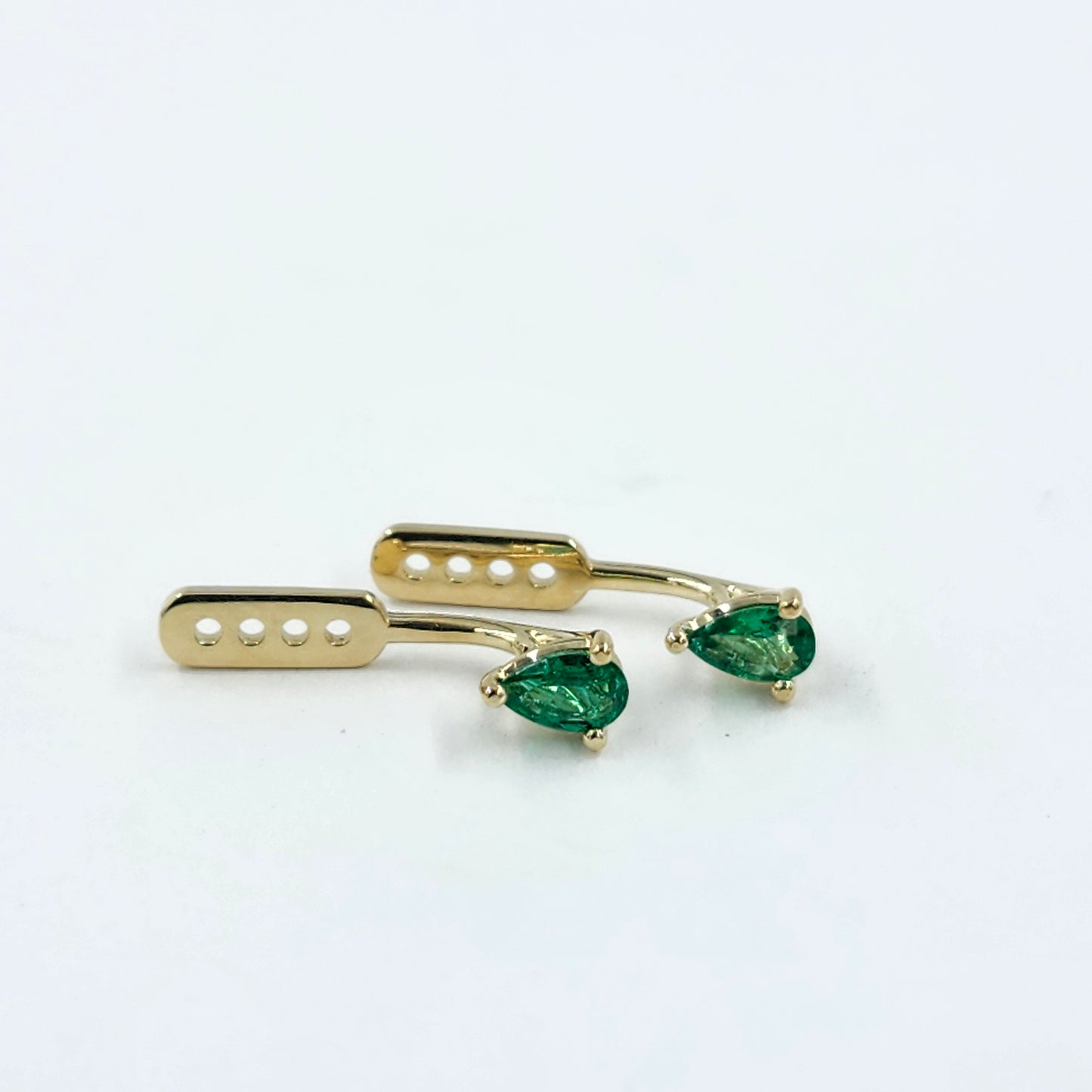 14K Gold Pear Emerald Jacket Earrings: Natural Pear Emerald Prong Stud - Anniversary gifts