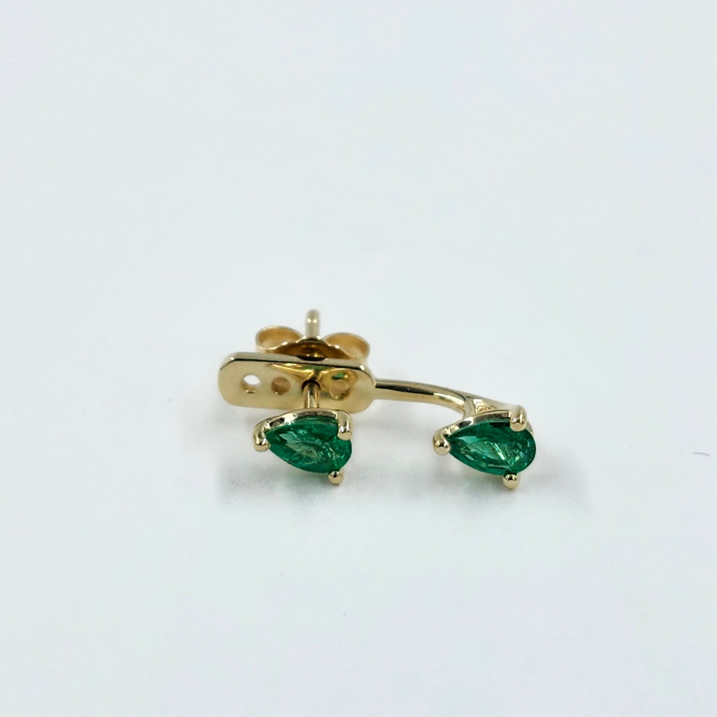 14K Gold Pear Emerald Jacket Earrings: Natural Pear Emerald Prong Stud - Anniversary gifts