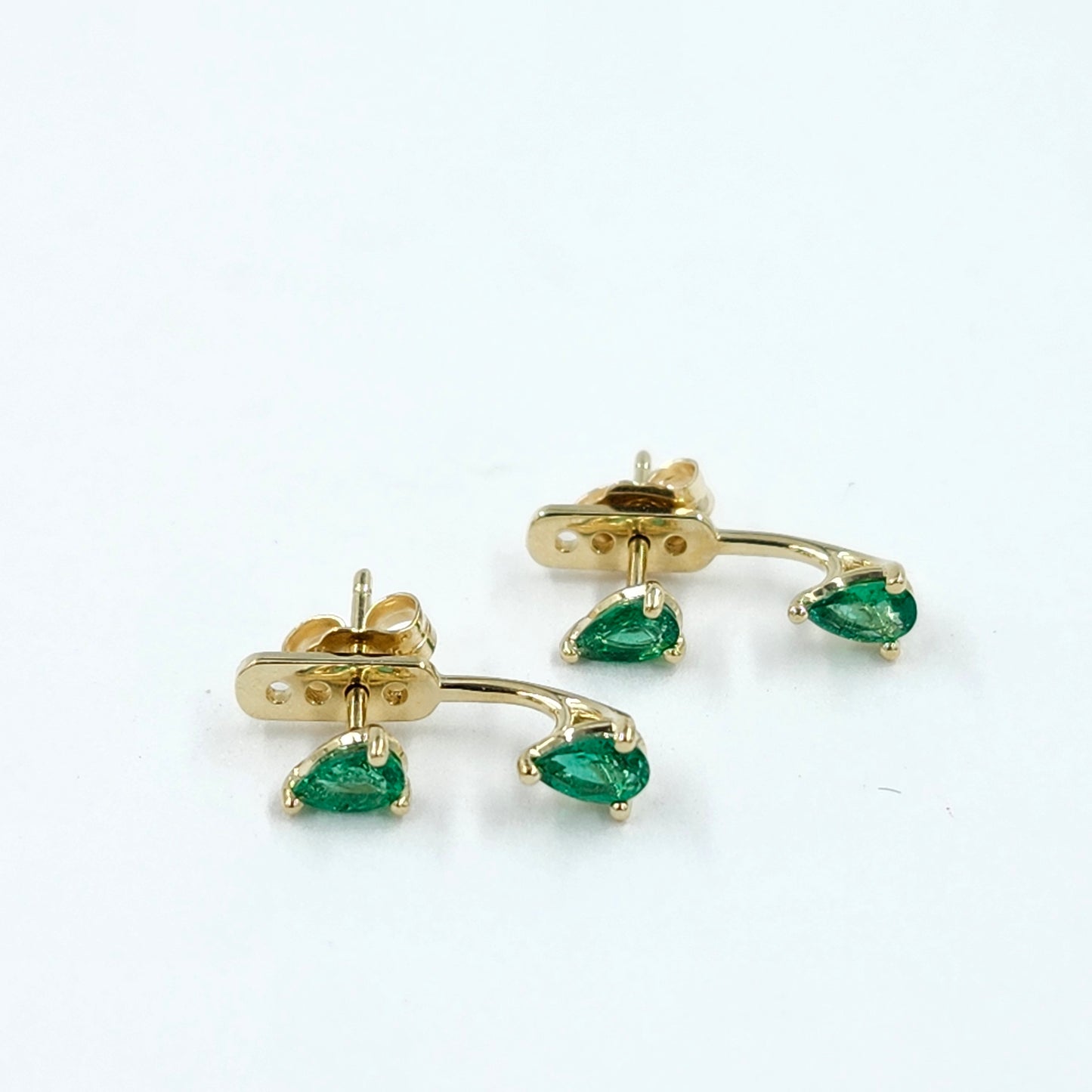 14K Gold Pear Emerald Jacket Earrings: Natural Pear Emerald Prong Stud - Anniversary gifts