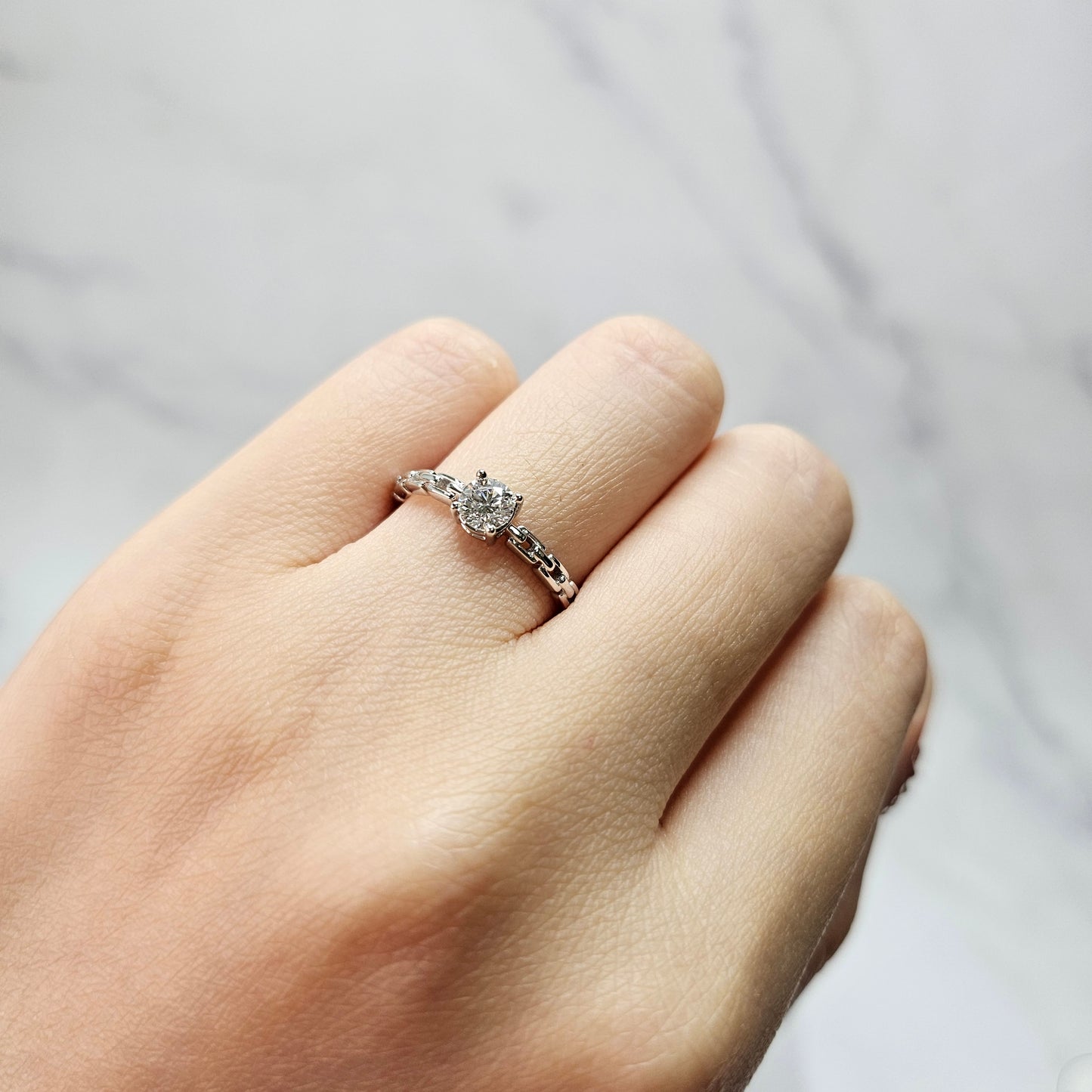 Solitaire Diamond Engagement Ring/14K Solid Gold 0.3ct Natural Diamond Chain Shape Ring/Unique Engagement Ring/Promise ring/Anniversary ring