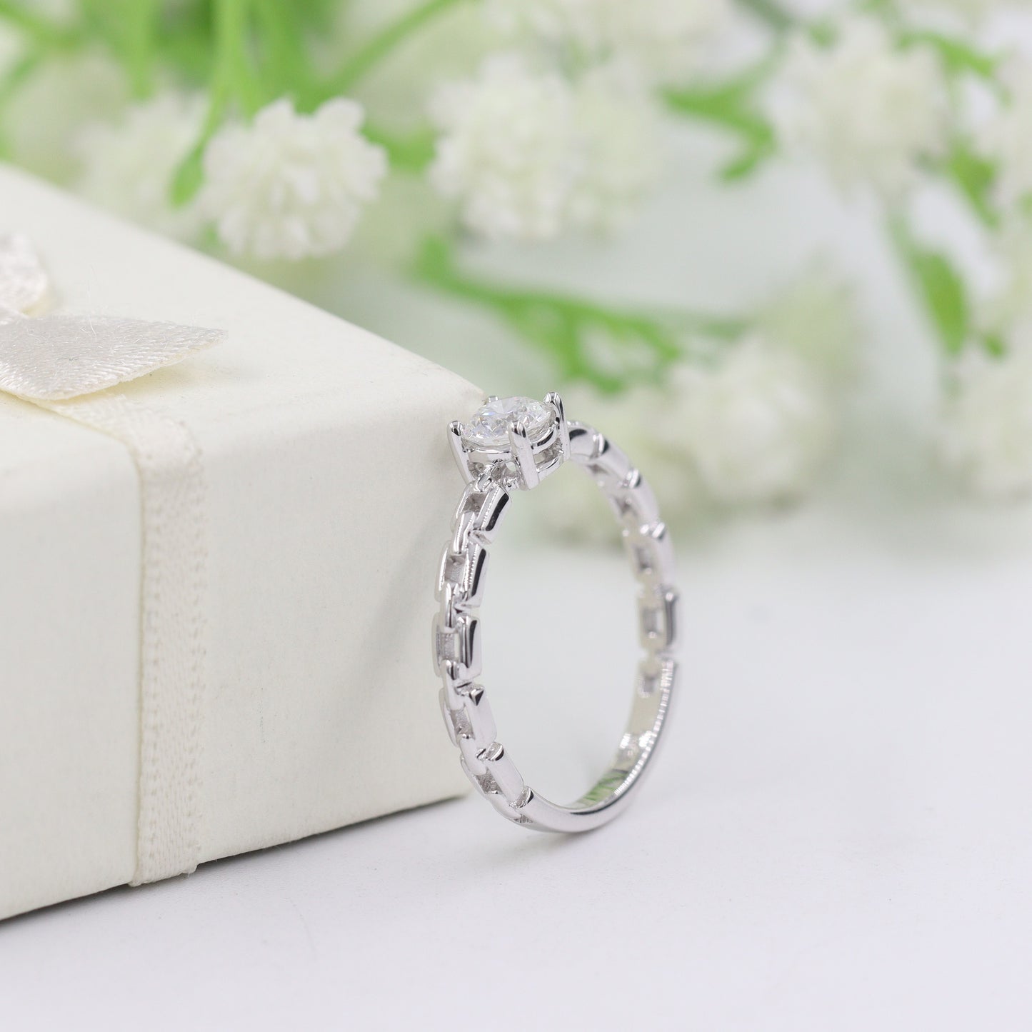 Solitaire Diamond Engagement Ring/14K Solid Gold 0.3ct Natural Diamond Chain Shape Ring/Unique Engagement Ring/Promise ring/Anniversary ring