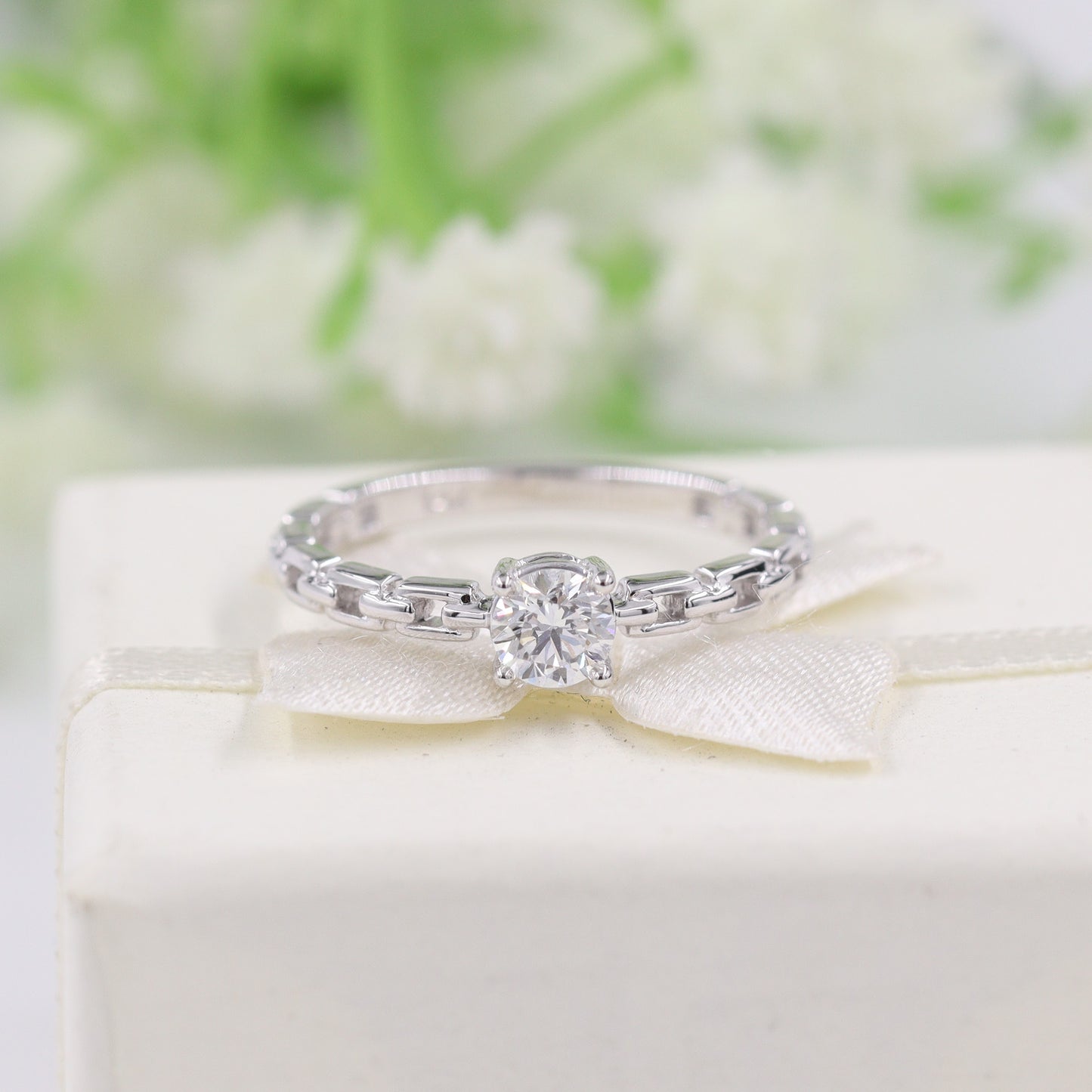 Solitaire Diamond Engagement Ring/14K Solid Gold 0.3ct Natural Diamond Chain Shape Ring/Unique Engagement Ring/Promise ring/Anniversary ring