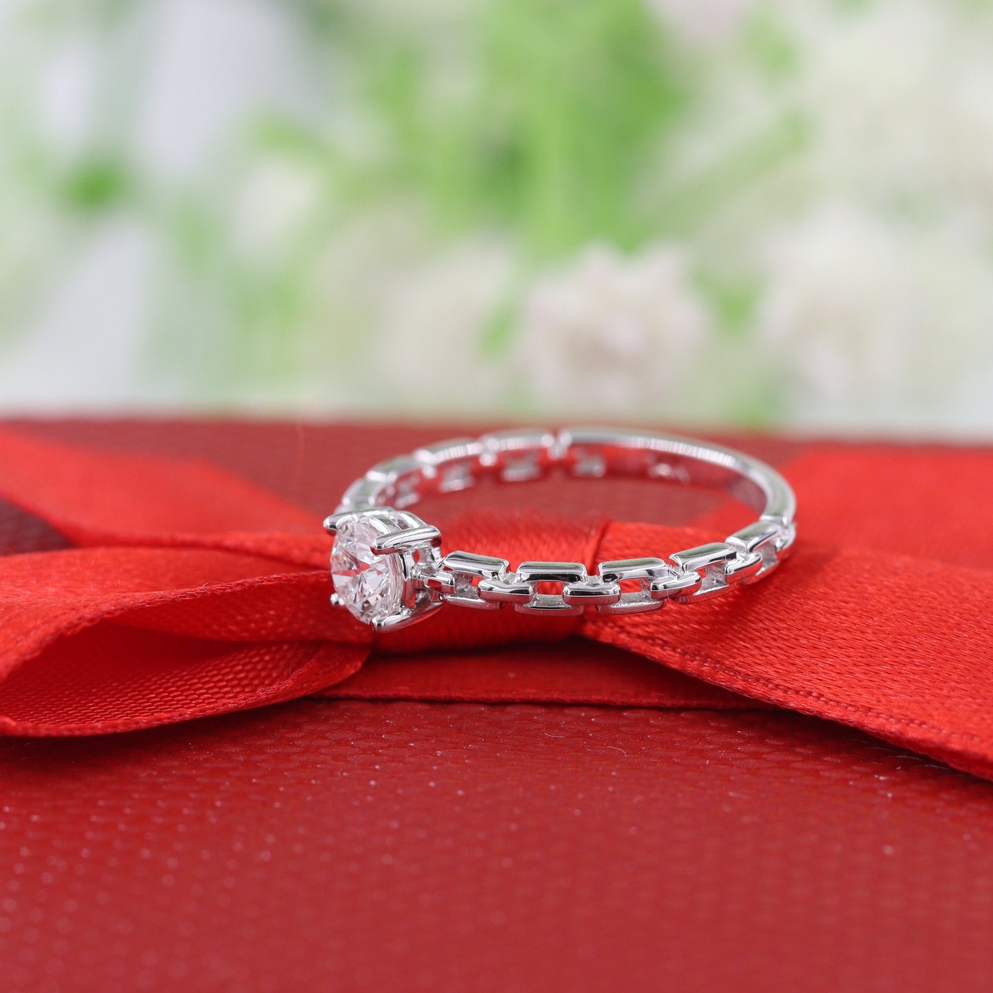 Solitaire Diamond Engagement Ring/14K Solid Gold 0.3ct Natural Diamond Chain Shape Ring/Unique Engagement Ring/Promise ring/Anniversary ring