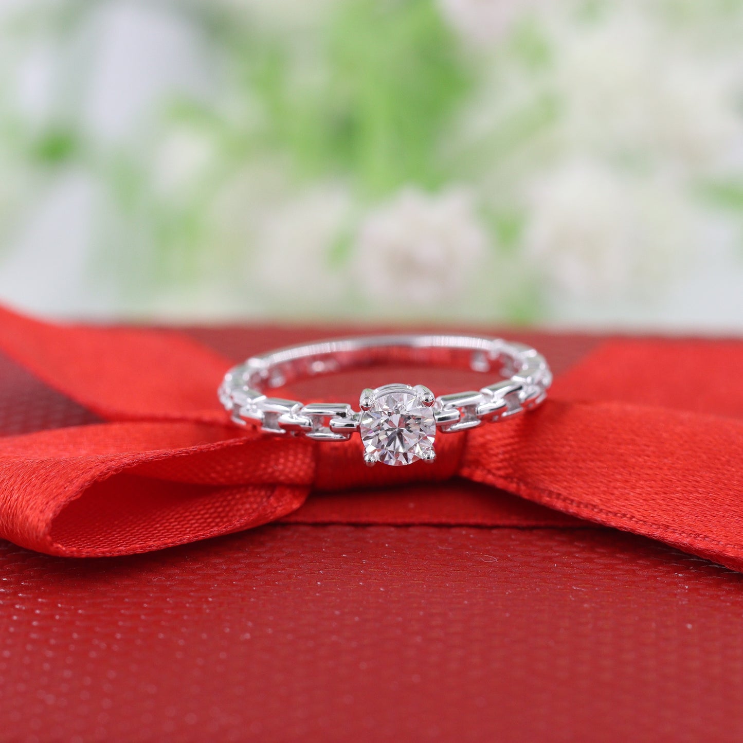 Solitaire Diamond Engagement Ring/14K Solid Gold 0.3ct Natural Diamond Chain Shape Ring/Unique Engagement Ring/Promise ring/Anniversary ring