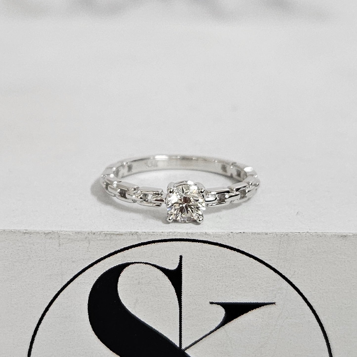 Solitaire Diamond Engagement Ring/14K Solid Gold 0.3ct Natural Diamond Chain Shape Ring/Unique Engagement Ring/Promise ring/Anniversary ring
