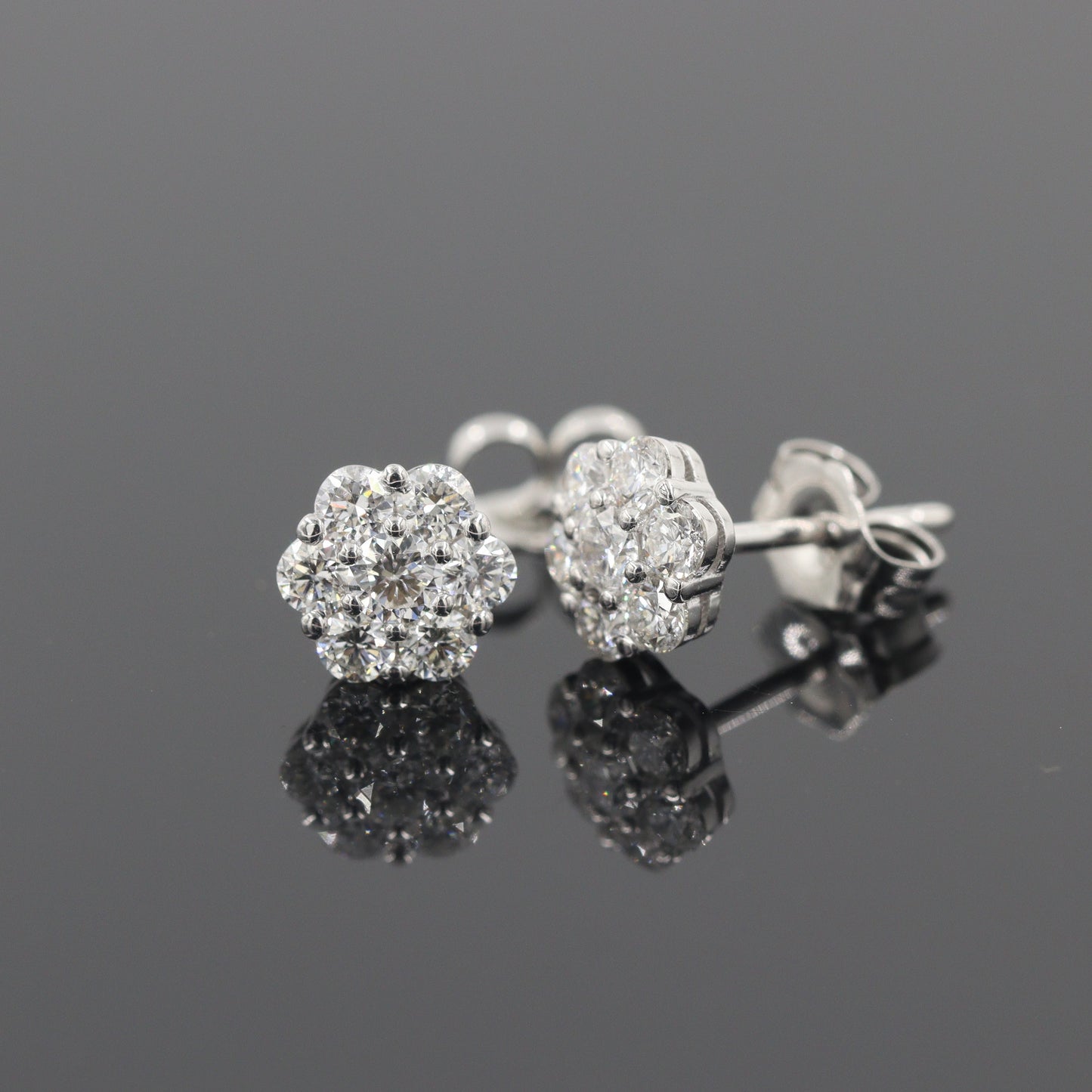 14K Gold Natural Diamond Cluster Earrings:14K,18K gold 0.75ct Halo Stud Earrings - Anniversary gift