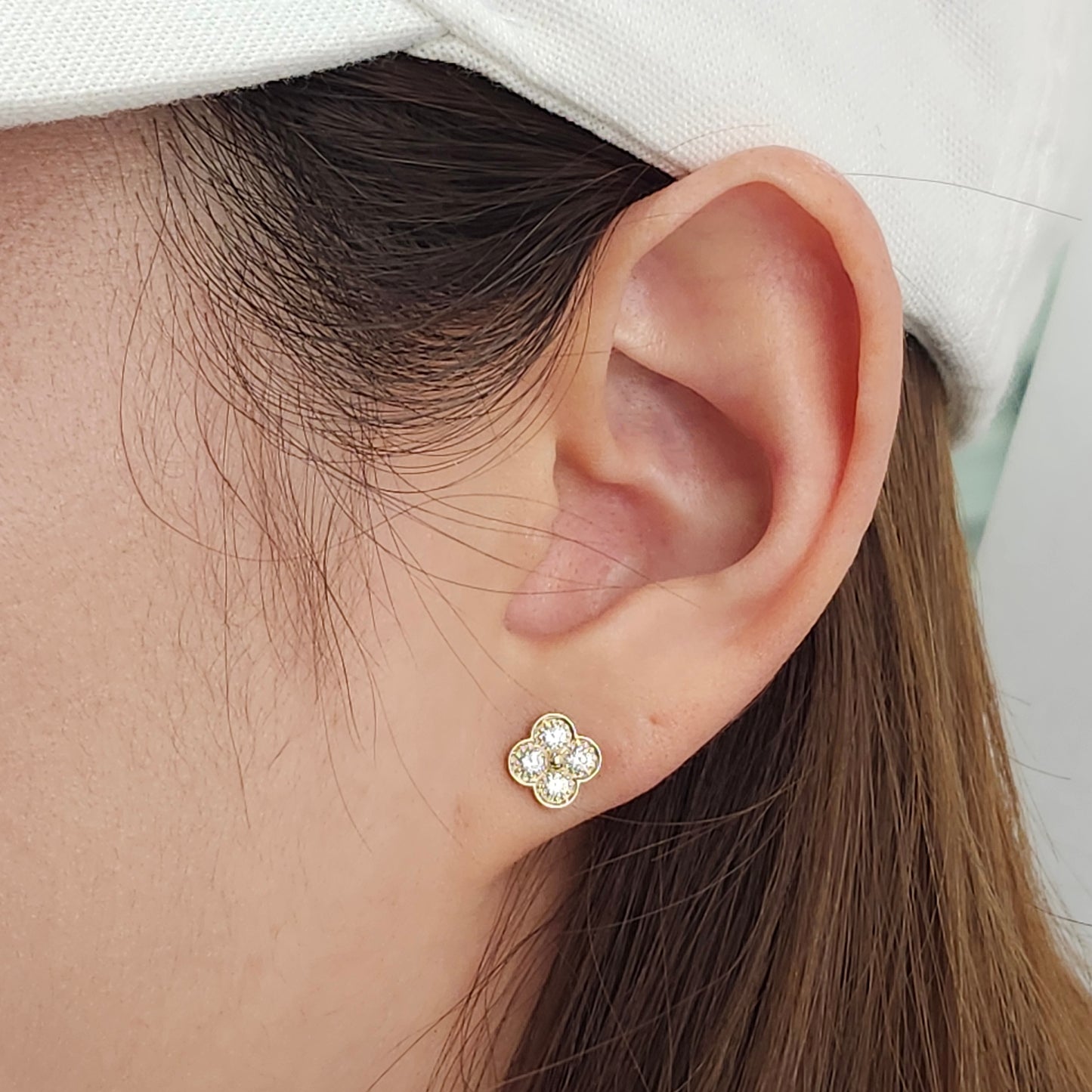 Natural Diamond Clover Earrings/14K,18K gold 8.3mm Clover Classic Dainty Cluster Stud Earrings-Diamond Stud Earring - Anniversary gift
