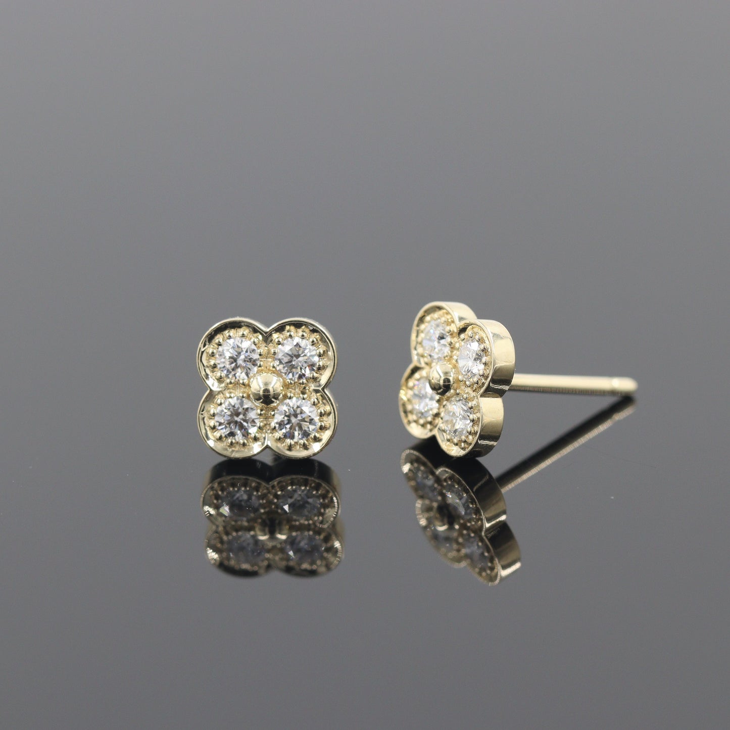 Natural Diamond Clover Earrings/14K,18K gold 8.3mm Clover Classic Dainty Cluster Stud Earrings-Diamond Stud Earring - Anniversary gift