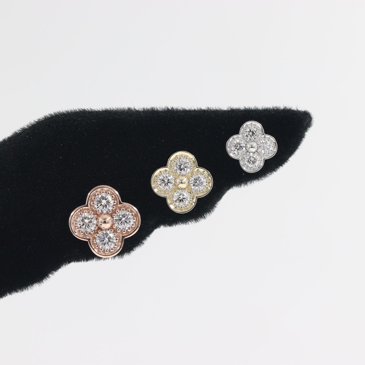 Natural Diamond Clover Earrings/14K,18K gold 8.3mm Clover Classic Dainty Cluster Stud Earrings-Diamond Stud Earring - Anniversary gift