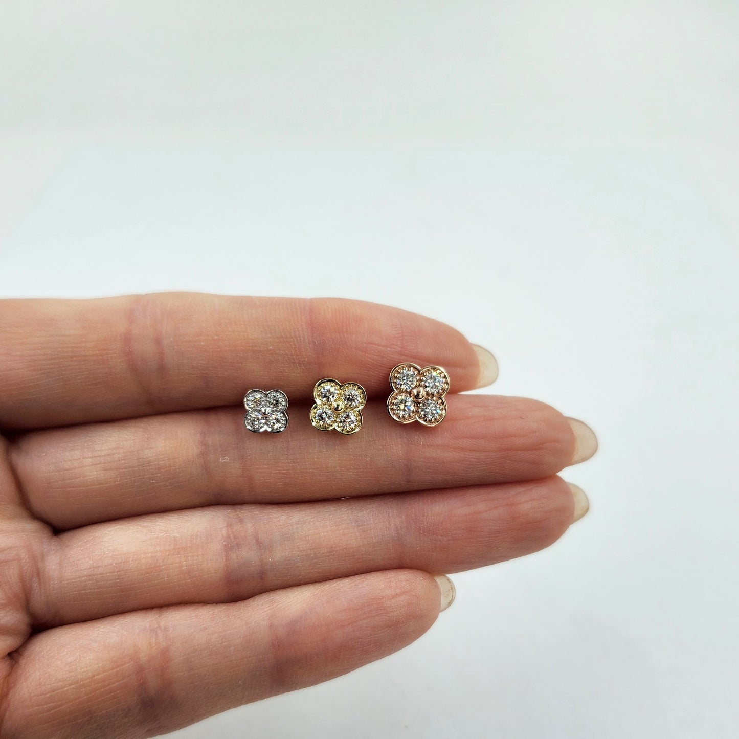 Natural Diamond Clover Earrings/14K,18K gold 8.3mm Clover Classic Dainty Cluster Stud Earrings-Diamond Stud Earring - Anniversary gift