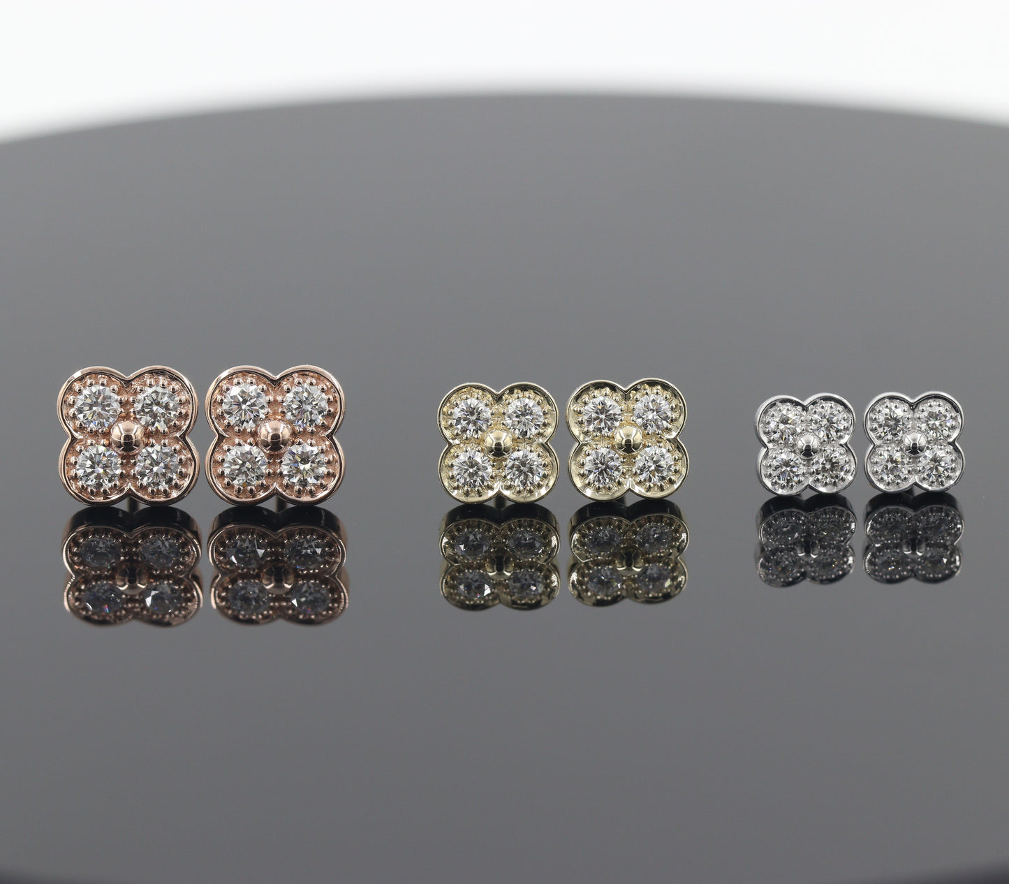 Natural Diamond Clover Earrings/14K,18K gold 8.3mm Clover Classic Dainty Cluster Stud Earrings-Diamond Stud Earring - Anniversary gift