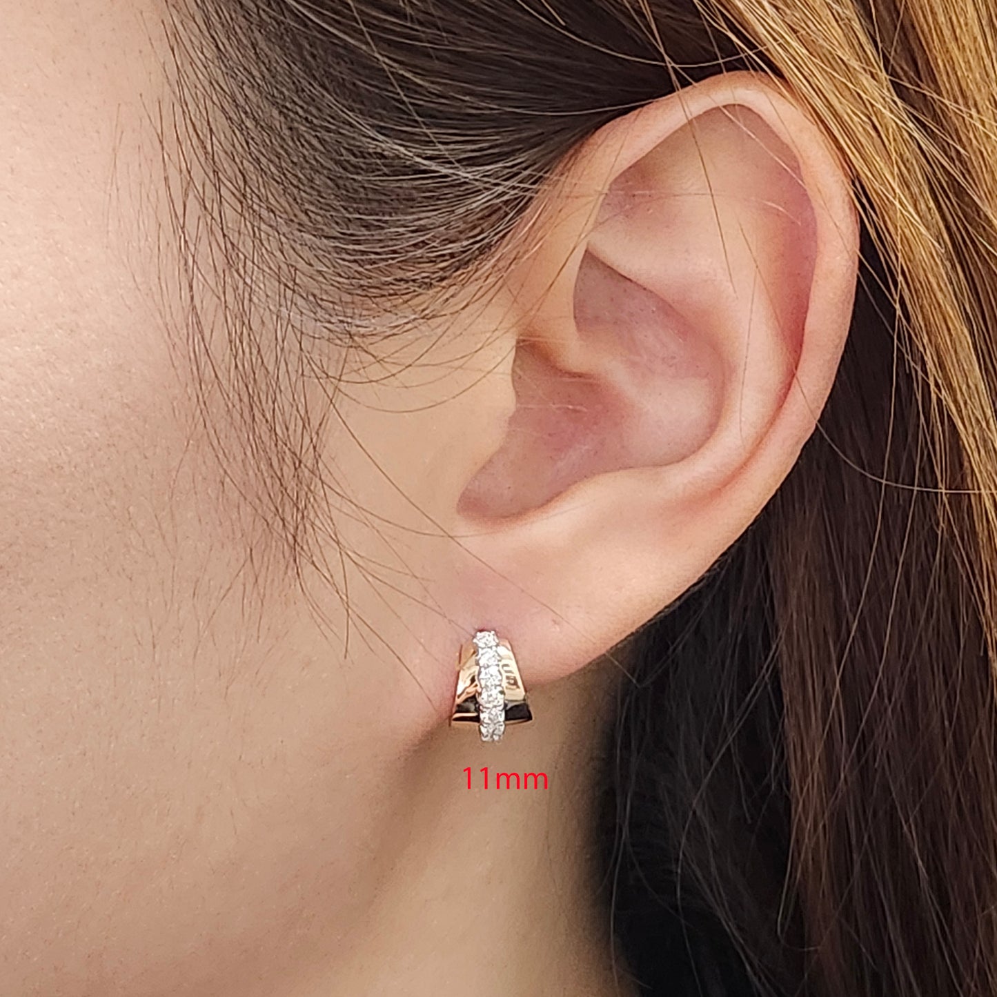 14K Diameter 12mm Diamond Earrings/Two Tone gold Natural Diamond Hoop Earrings/Diamond Hoops/Anniversary gift/Diamond Earrings/Gift for her