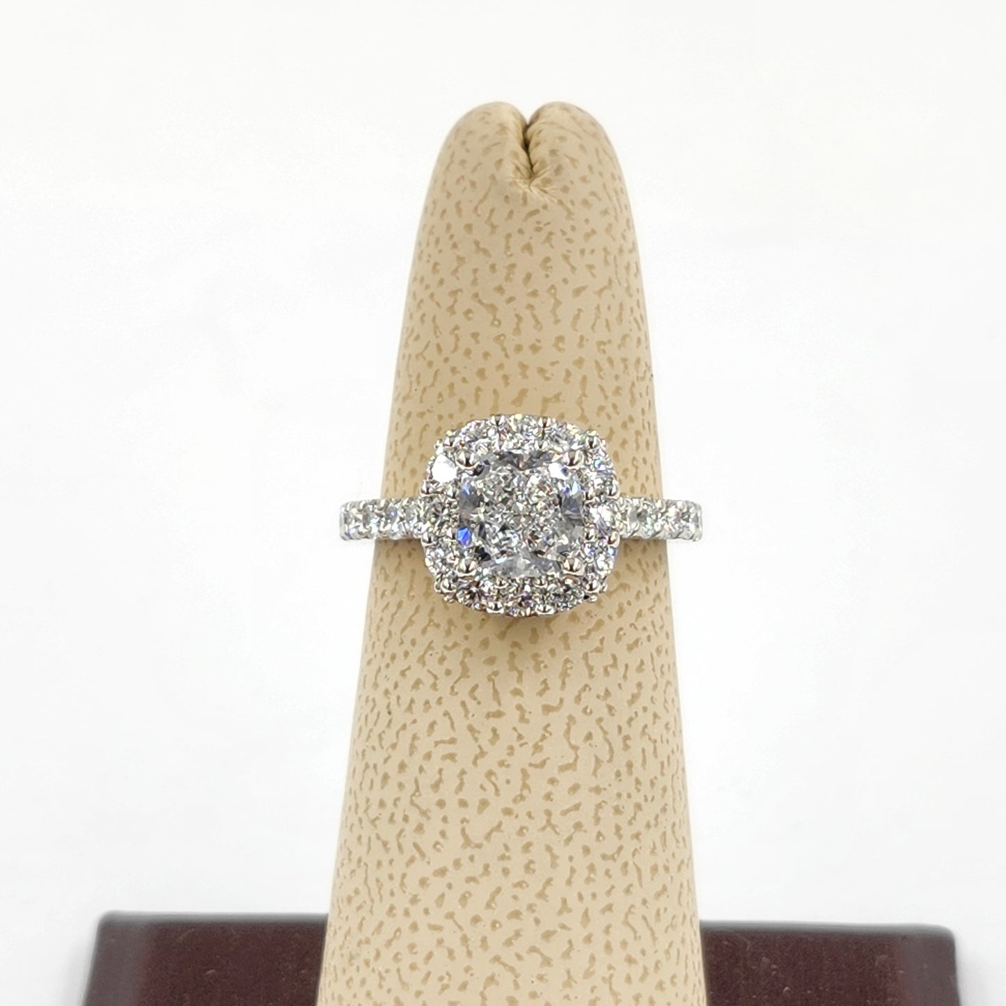 1.5ct Lab Diamond Halo Engagement Ring: 14K Gold Cushion Cut Diamond Ring- Anniversary gift
